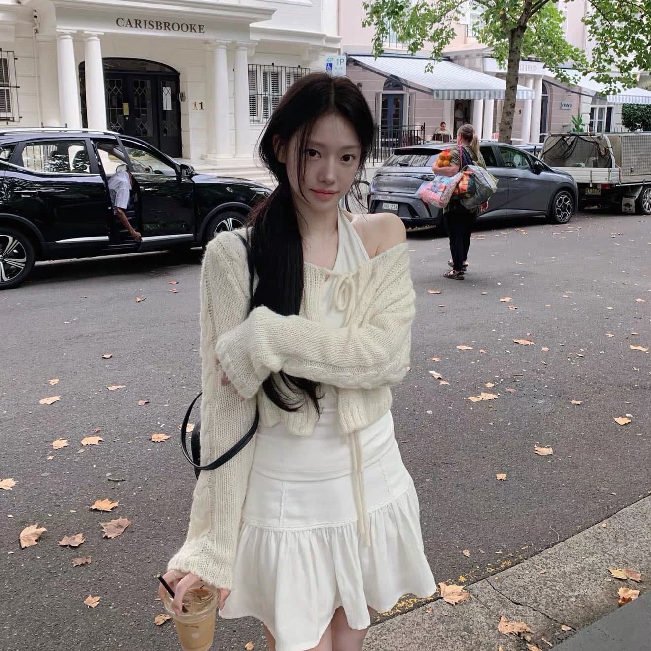 있음 선적 한국 chic 가을 새로운 ins 레이스업 숄 다용도 오픈 가디건 스웨터 코트 상세 이미지 1