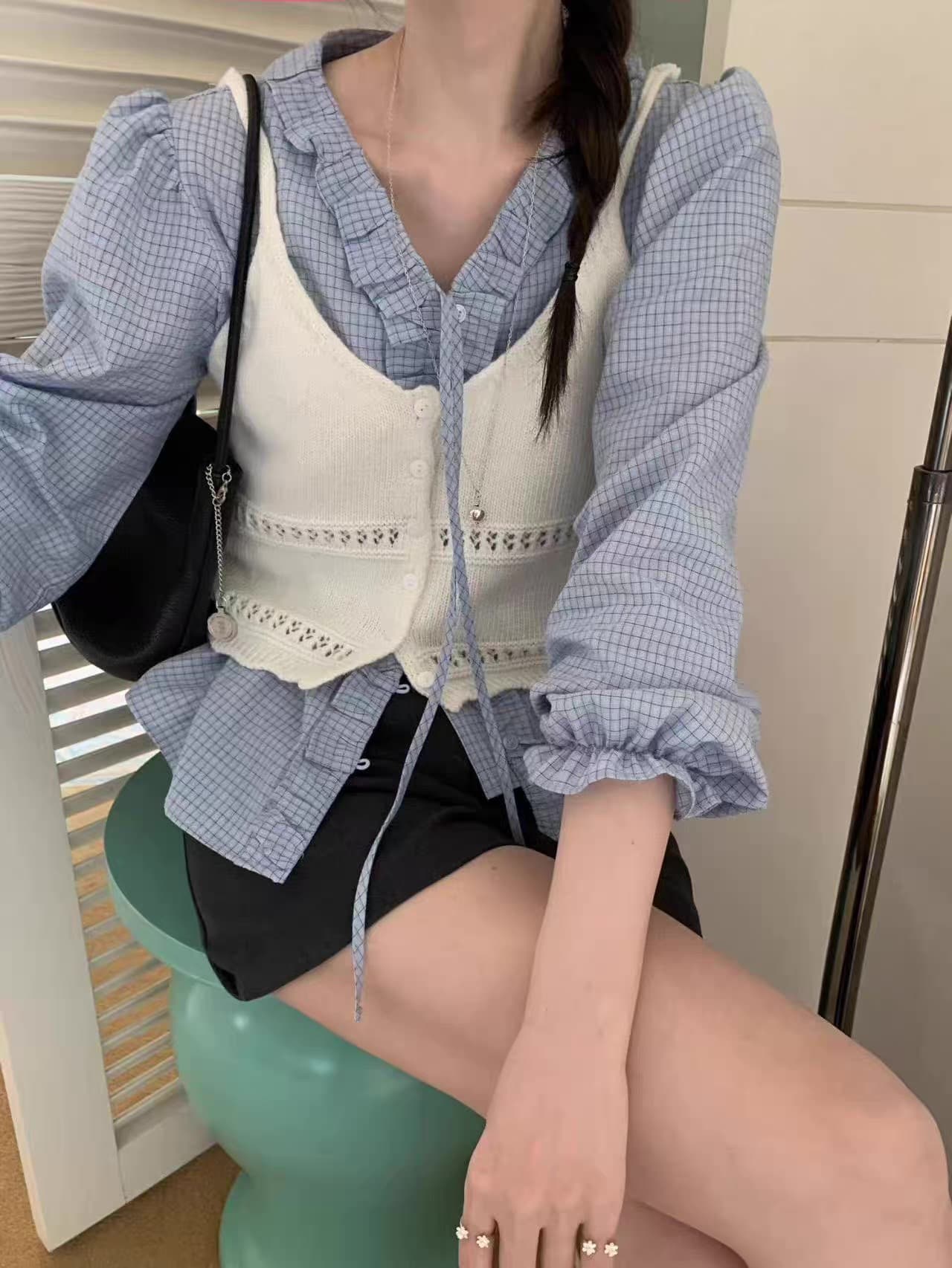 있음 선적 한국 chic 가을 새로운 ins 슬립 홀로우 아웃 수 있습니다. 스택 가져 가라. 조끼 니트 베스트 상세 이미지 29