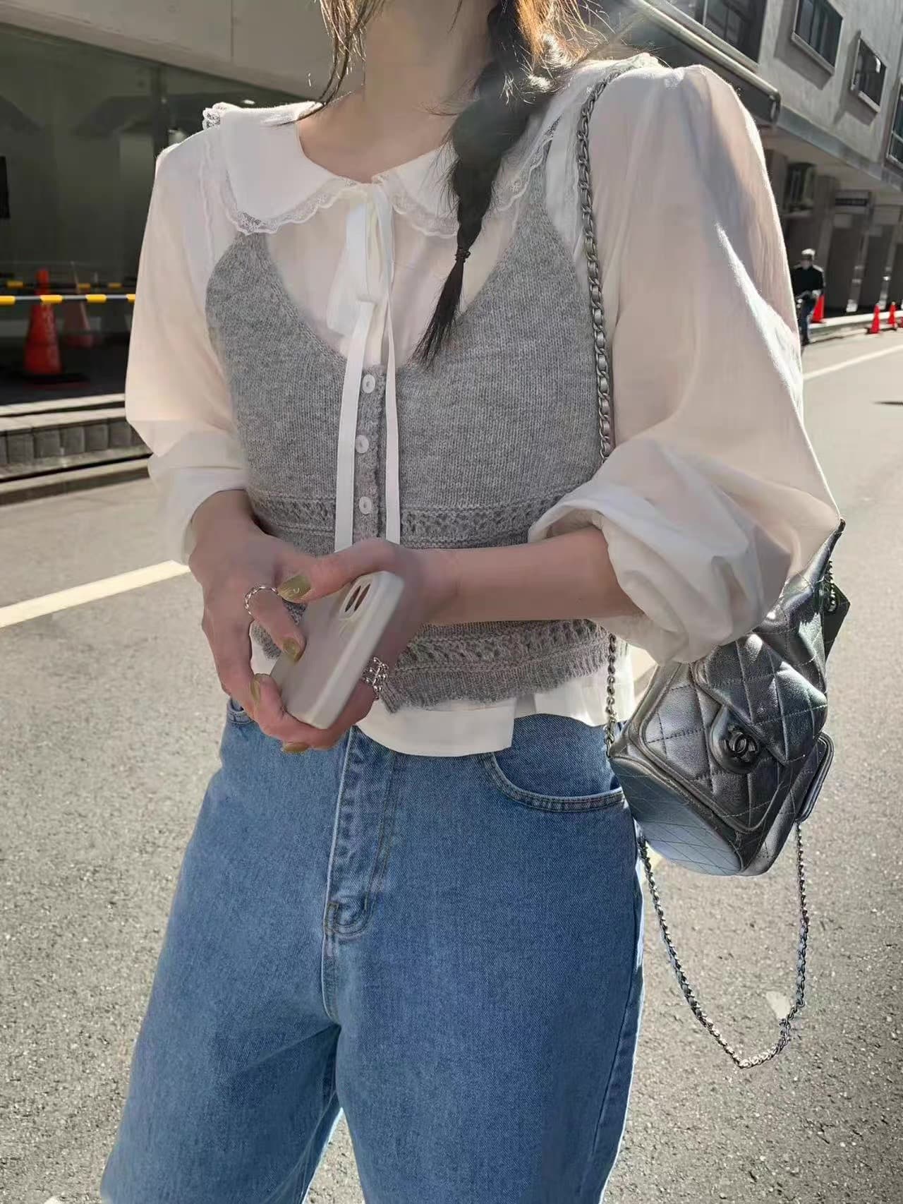 있음 선적 한국 chic 가을 새로운 ins 슬립 홀로우 아웃 수 있습니다. 스택 가져 가라. 조끼 니트 베스트 상세 이미지 36