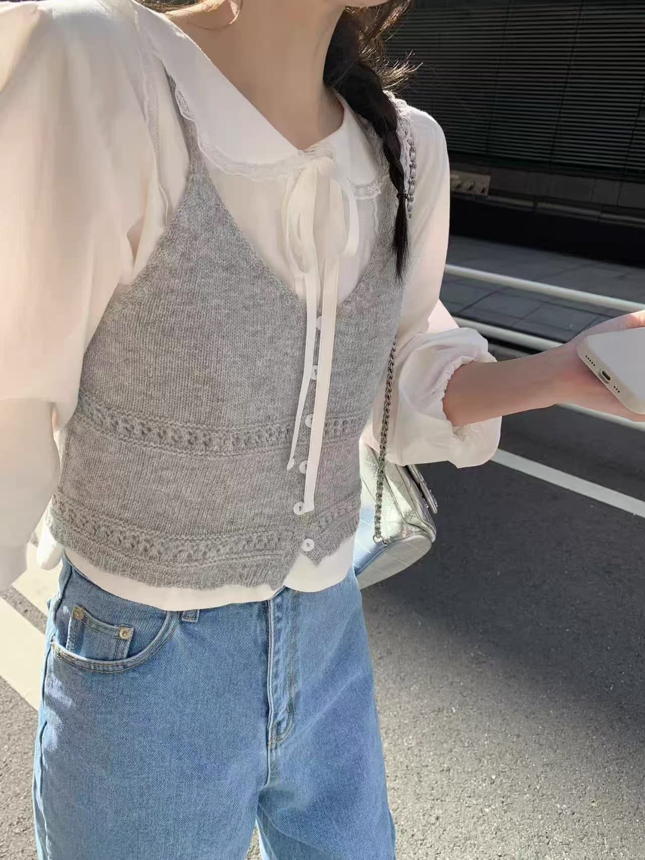 있음 선적 한국 chic 가을 새로운 ins 슬립 홀로우 아웃 수 있습니다. 스택 가져 가라. 조끼 니트 베스트 상세 이미지 40