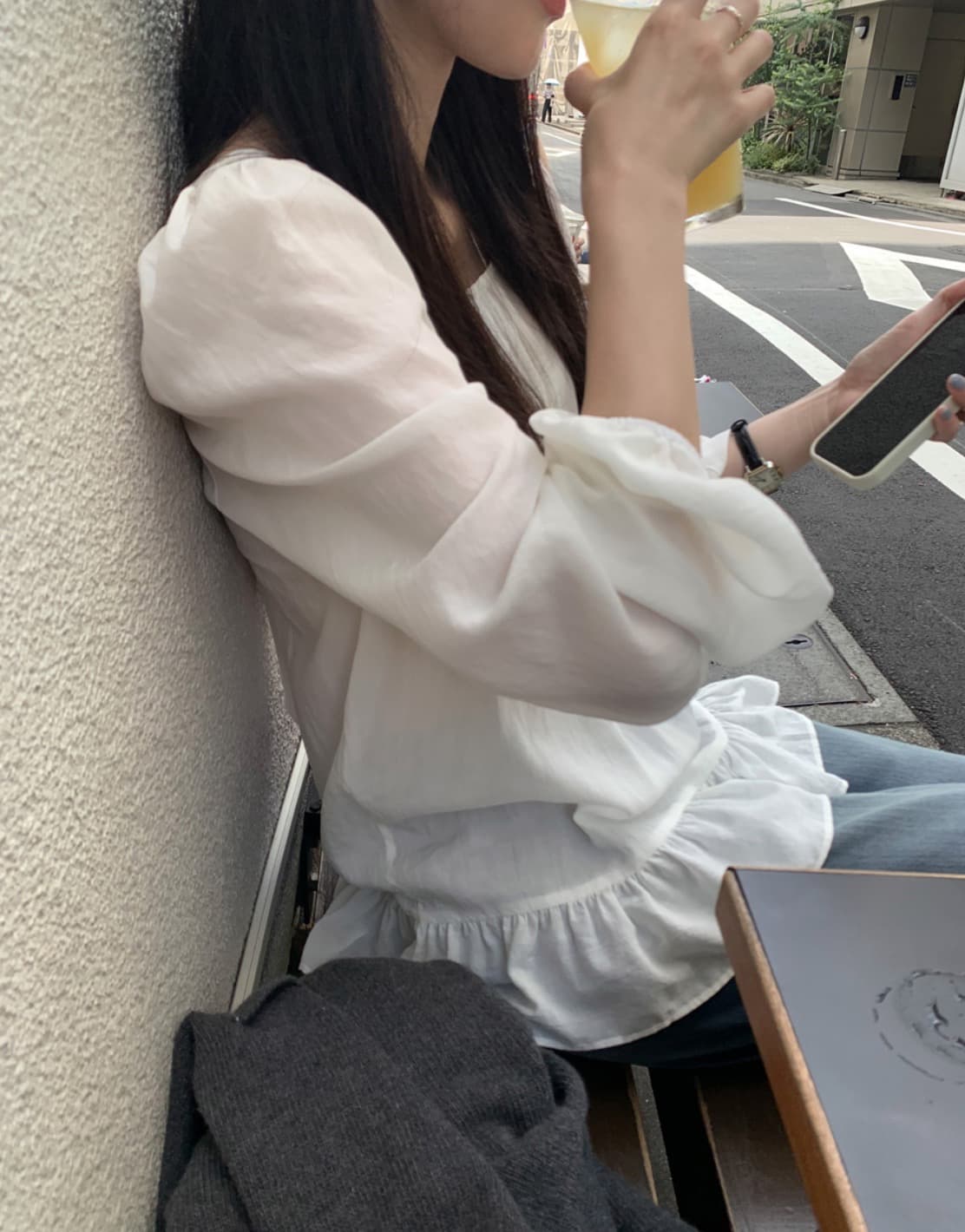 있음 선적 사이즈 업데이트 한국 chic 가을 새로운 주름 칼라 길다 레이스 치마 긴팔 백 잡아라. 의류 이미지 4