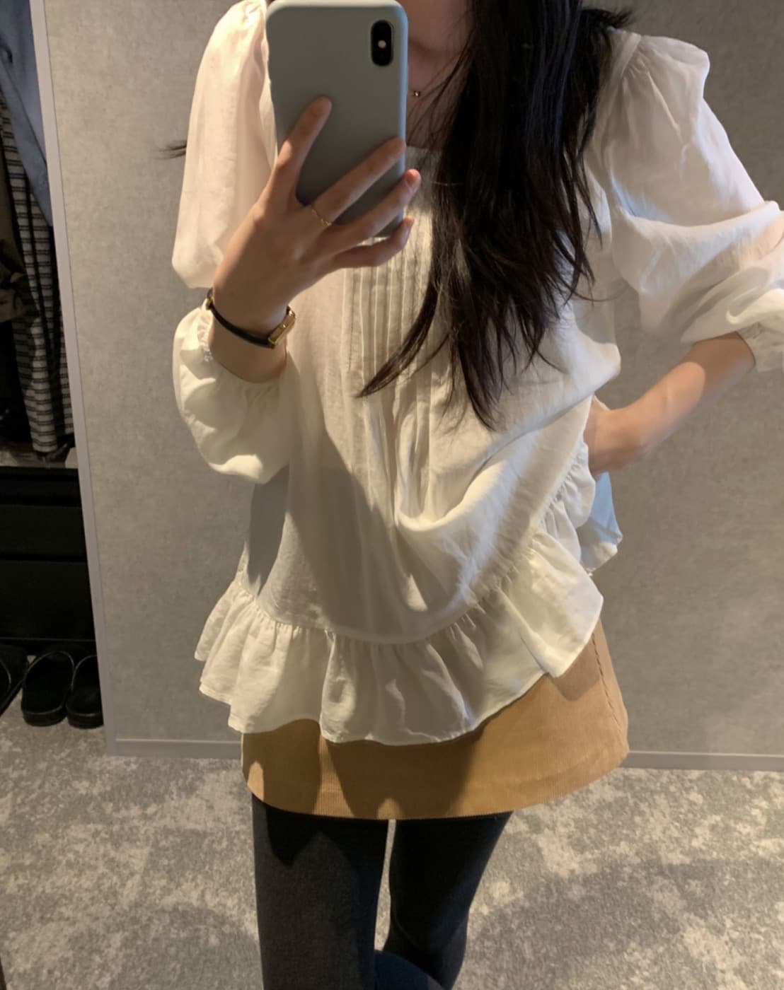 있음 선적 사이즈 업데이트 한국 chic 가을 새로운 주름 칼라 길다 레이스 치마 긴팔 백 잡아라. 의류 이미지 2