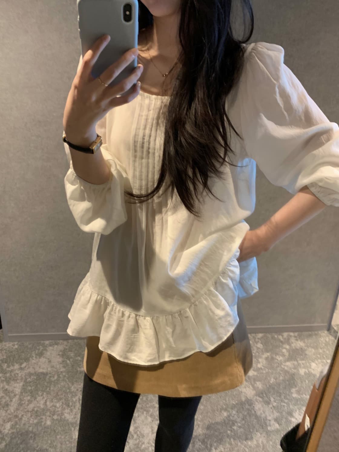 있음 선적 사이즈 업데이트 한국 chic 가을 새로운 주름 칼라 길다 레이스 치마 긴팔 백 잡아라. 의류 상세 이미지 11