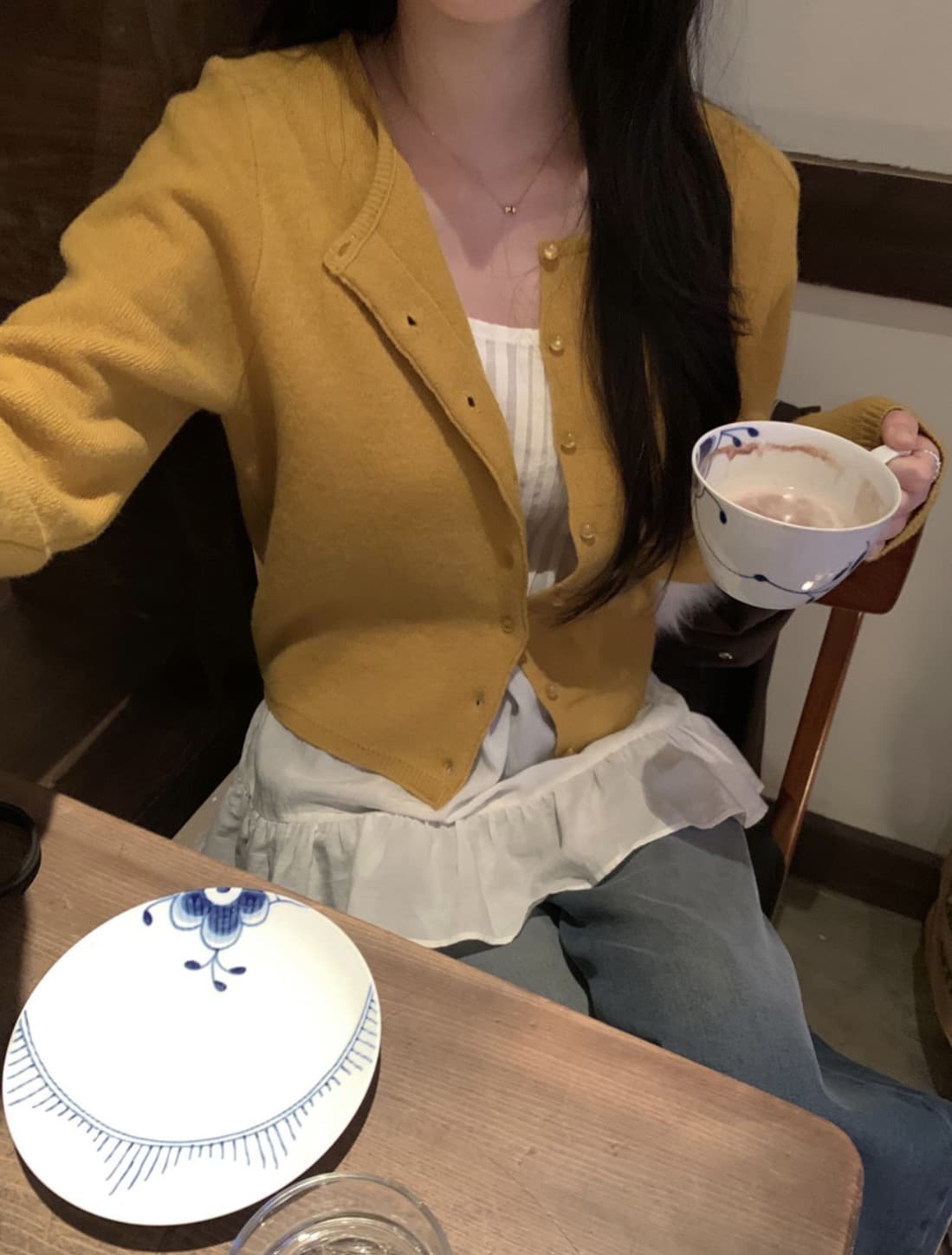 있음 선적 사이즈 업데이트 한국 chic 가을 새로운 주름 칼라 길다 레이스 치마 긴팔 백 잡아라. 의류 상세 이미지 13