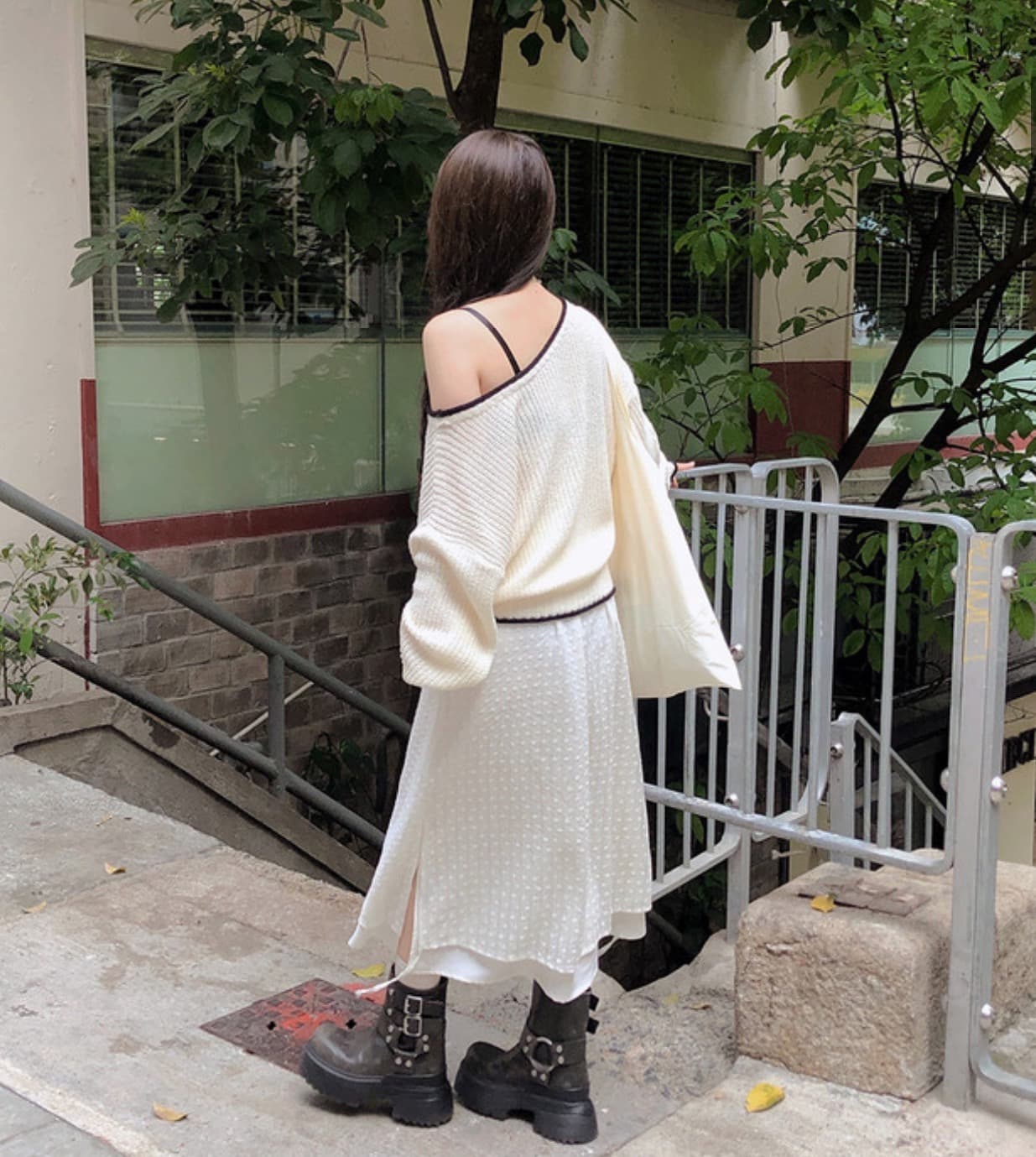 한국 chic 가을 새로운 ins 패치워크 색상 학원 스타일 연령 감소 오프숄더 루즈핏 털 의류 상세 이미지 11