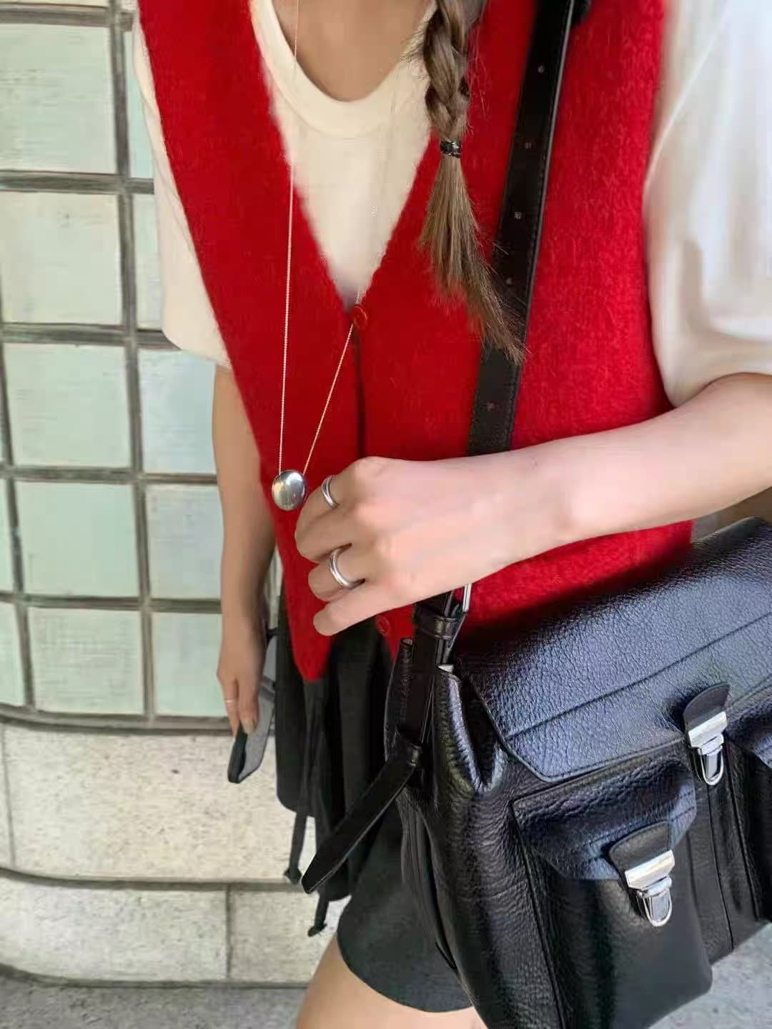 있음 선적 한국 chic 가을 새로운 ins 귀여운 다용도 주머니 니트 베스트 재킷 상세 이미지 25
