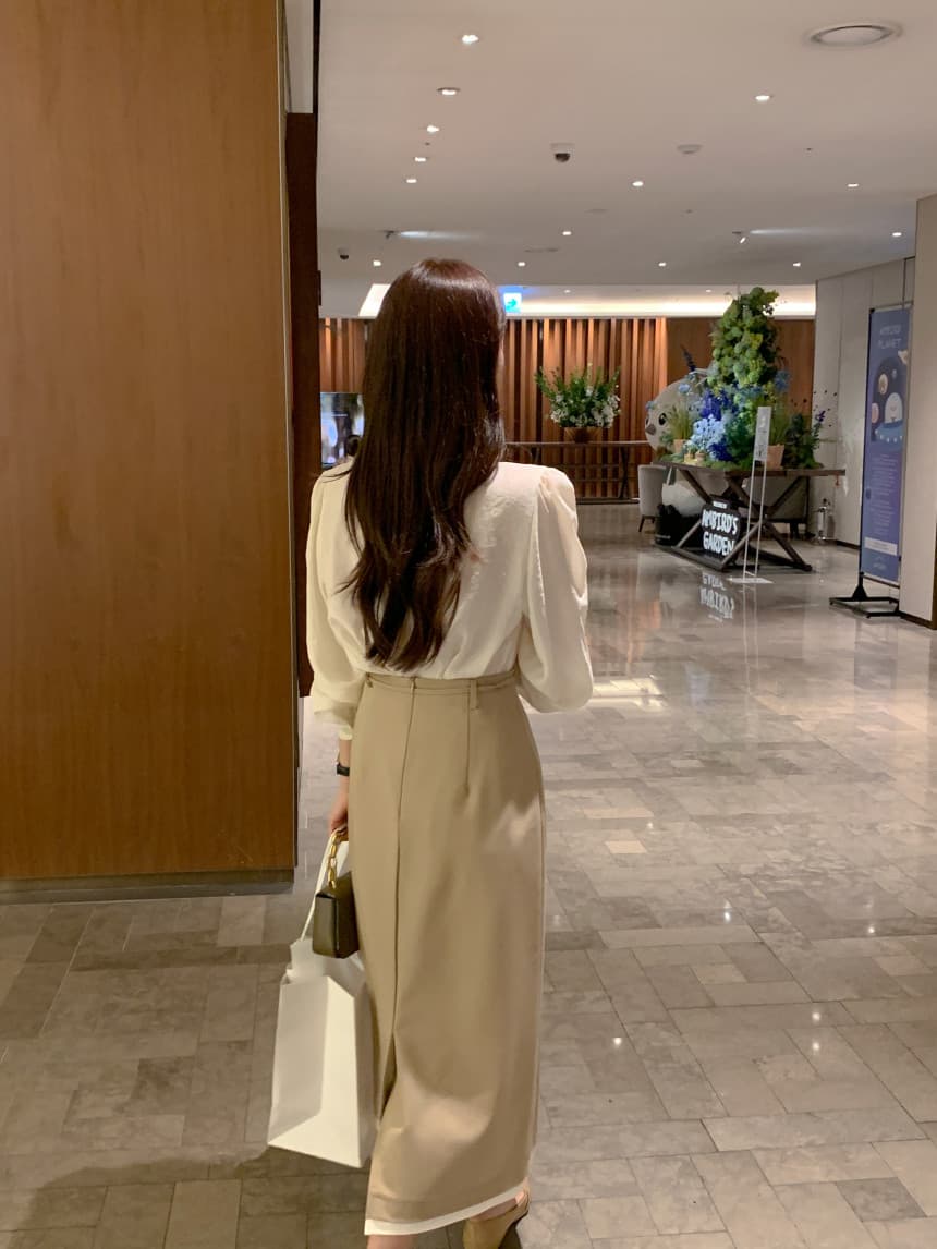 있음 선적 사이즈 업데이트 한국 chic 가을 새로운 한 부서 측면 레이스업 칼라 디자인 긴 소매 셔츠 상세 이미지 7
