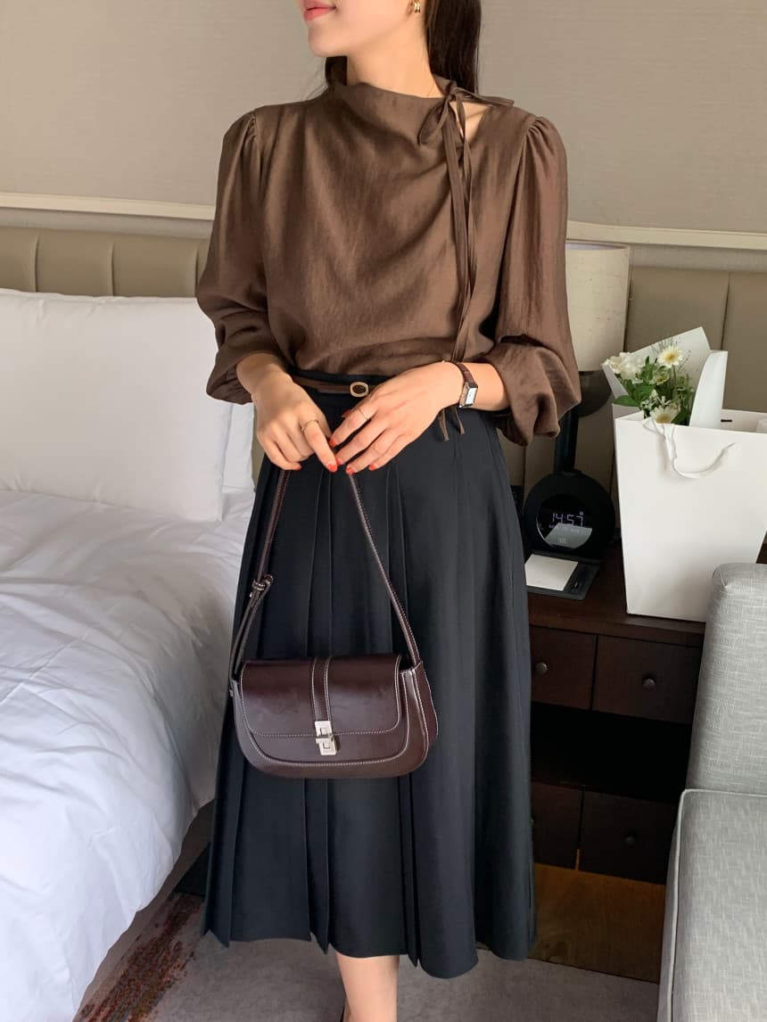 있음 선적 사이즈 업데이트 한국 chic 가을 새로운 한 부서 측면 레이스업 칼라 디자인 긴 소매 셔츠 상세 이미지 17