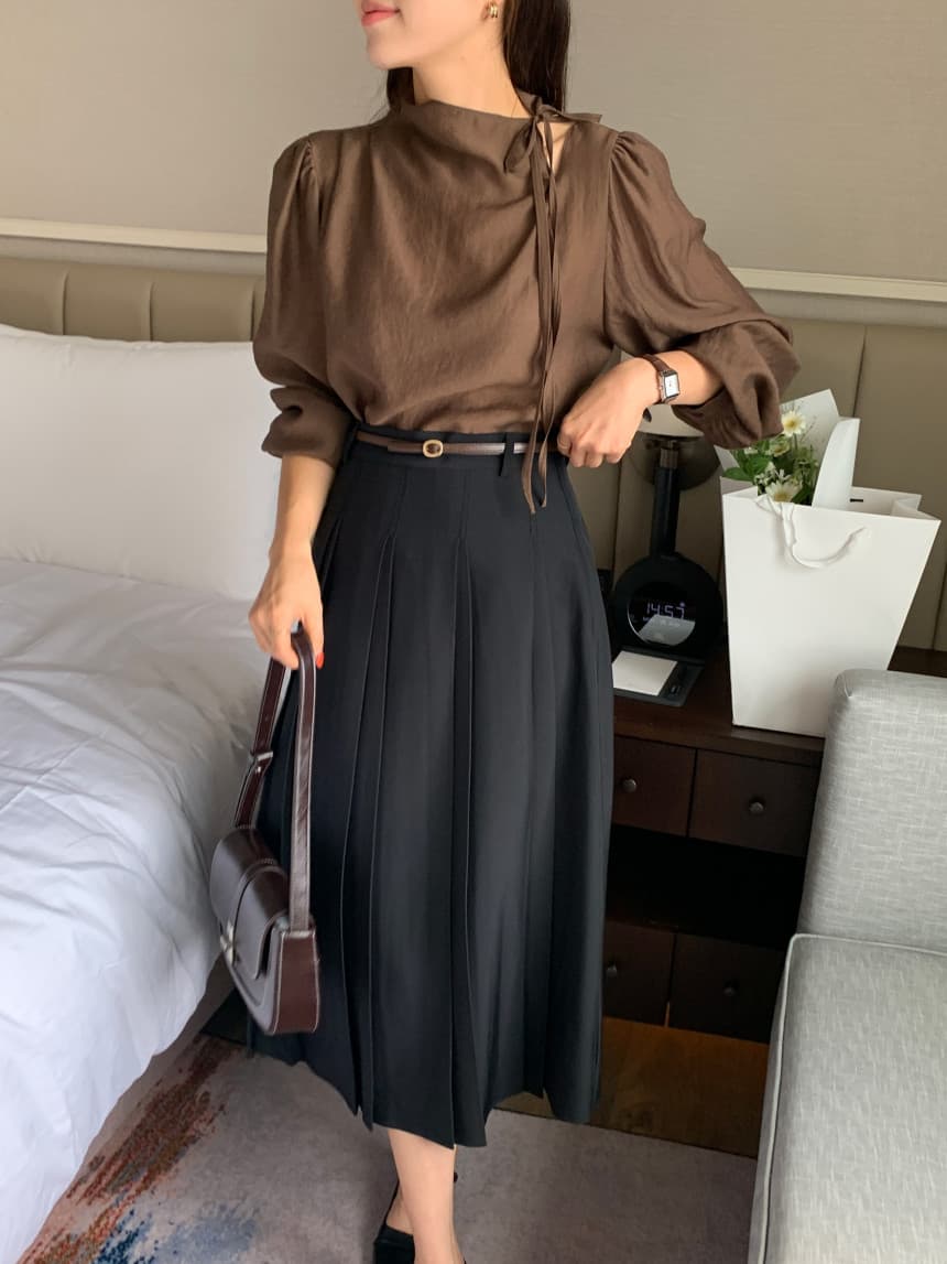 있음 선적 사이즈 업데이트 한국 chic 가을 새로운 한 부서 측면 레이스업 칼라 디자인 긴 소매 셔츠 상세 이미지 18
