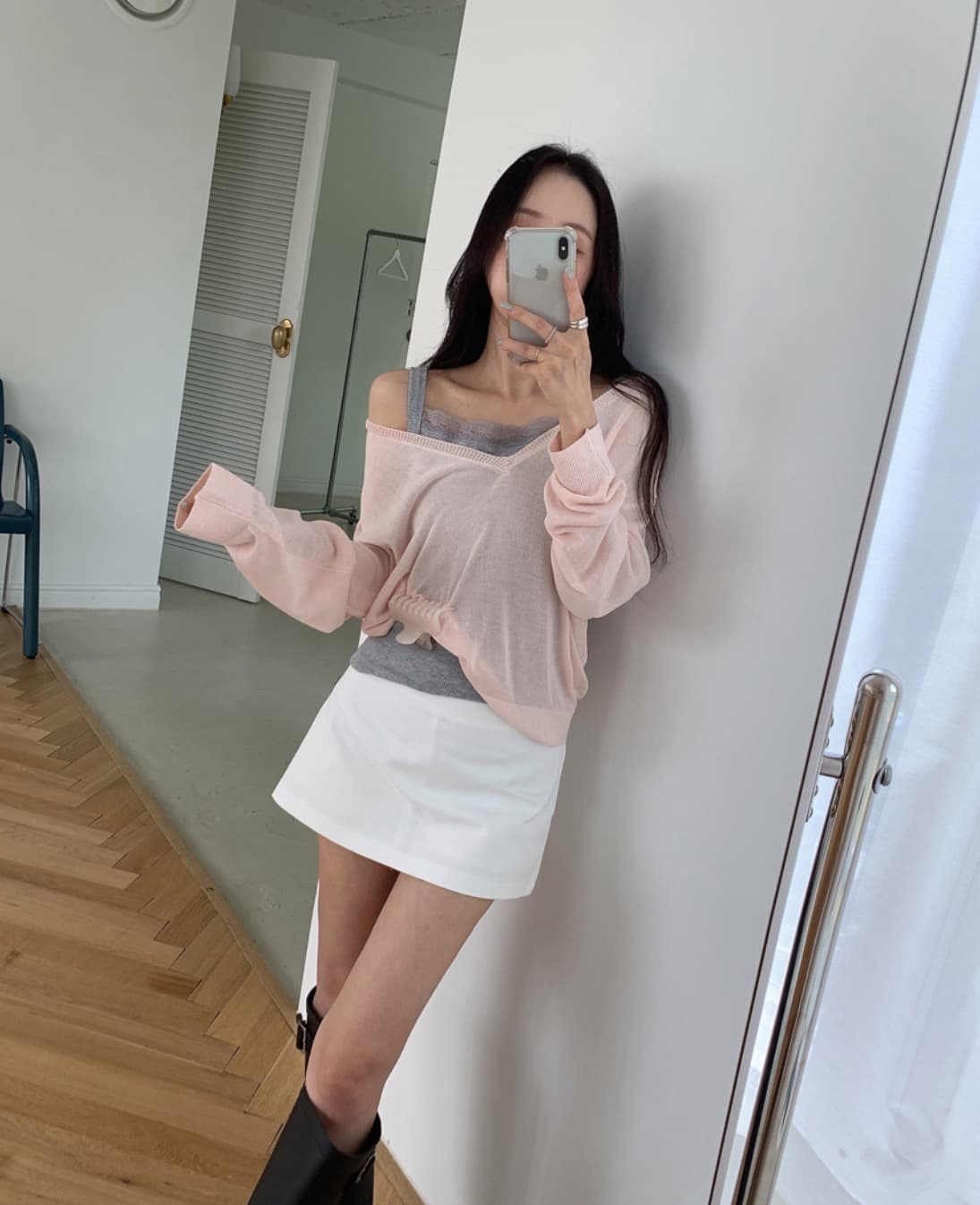 있음 선적 사이즈 업데이트 한국 chic 가을 새로운 ins 마이크로 ~을 통해 얇은 스타일 V넥 자외선 차단 긴팔 니트 스웨터 상세 이미지 4
