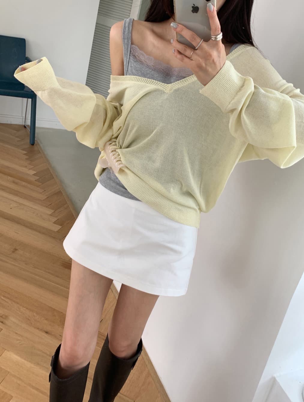 있음 선적 사이즈 업데이트 한국 chic 가을 새로운 ins 마이크로 ~을 통해 얇은 스타일 V넥 자외선 차단 긴팔 니트 스웨터 상세 이미지 14