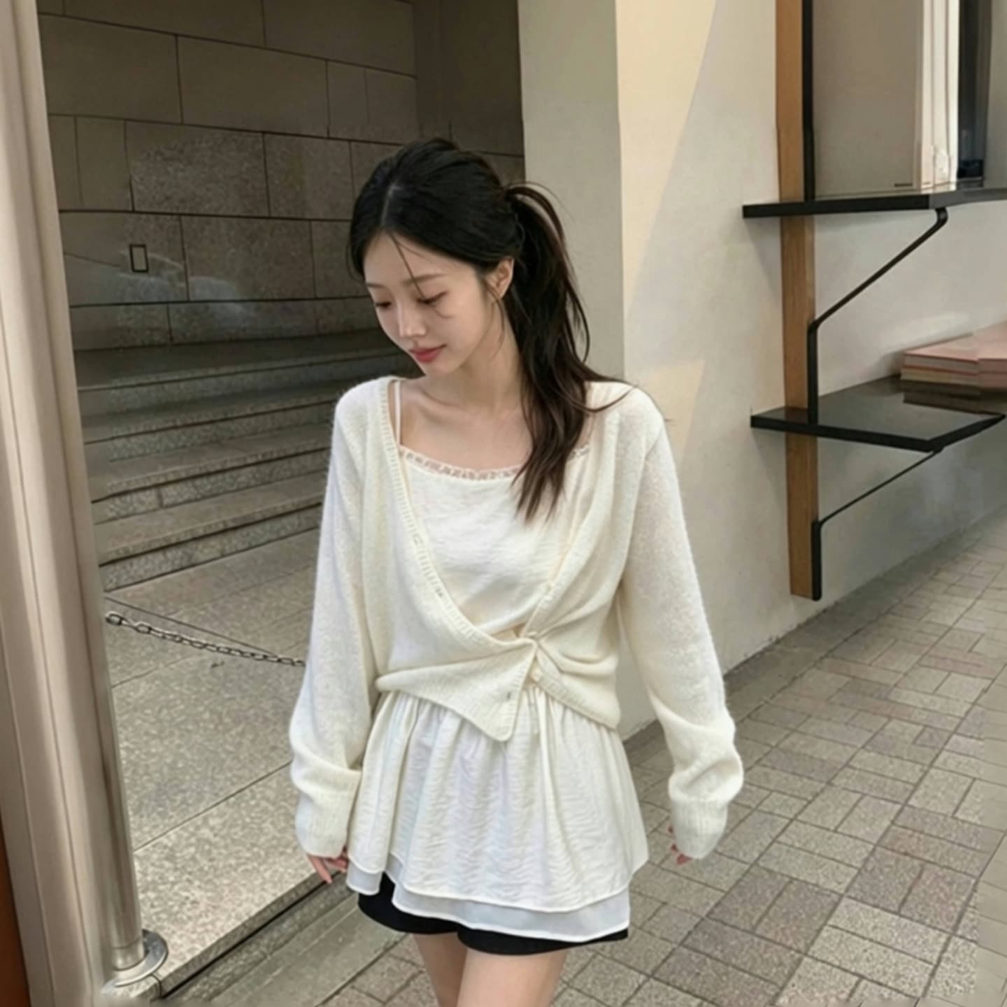 있음 선적 한국 chic 가을 새로운 경 사진 버클 다용도 긴팔 니트 스웨터 이미지 4