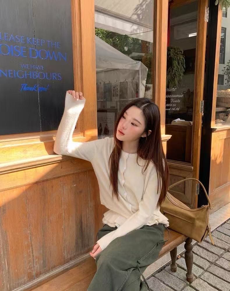 있음 선적 한국 chic 가을 새로운 슬립 레이스 단추 오픈 가디건 투피스 세트 상세 이미지 38
