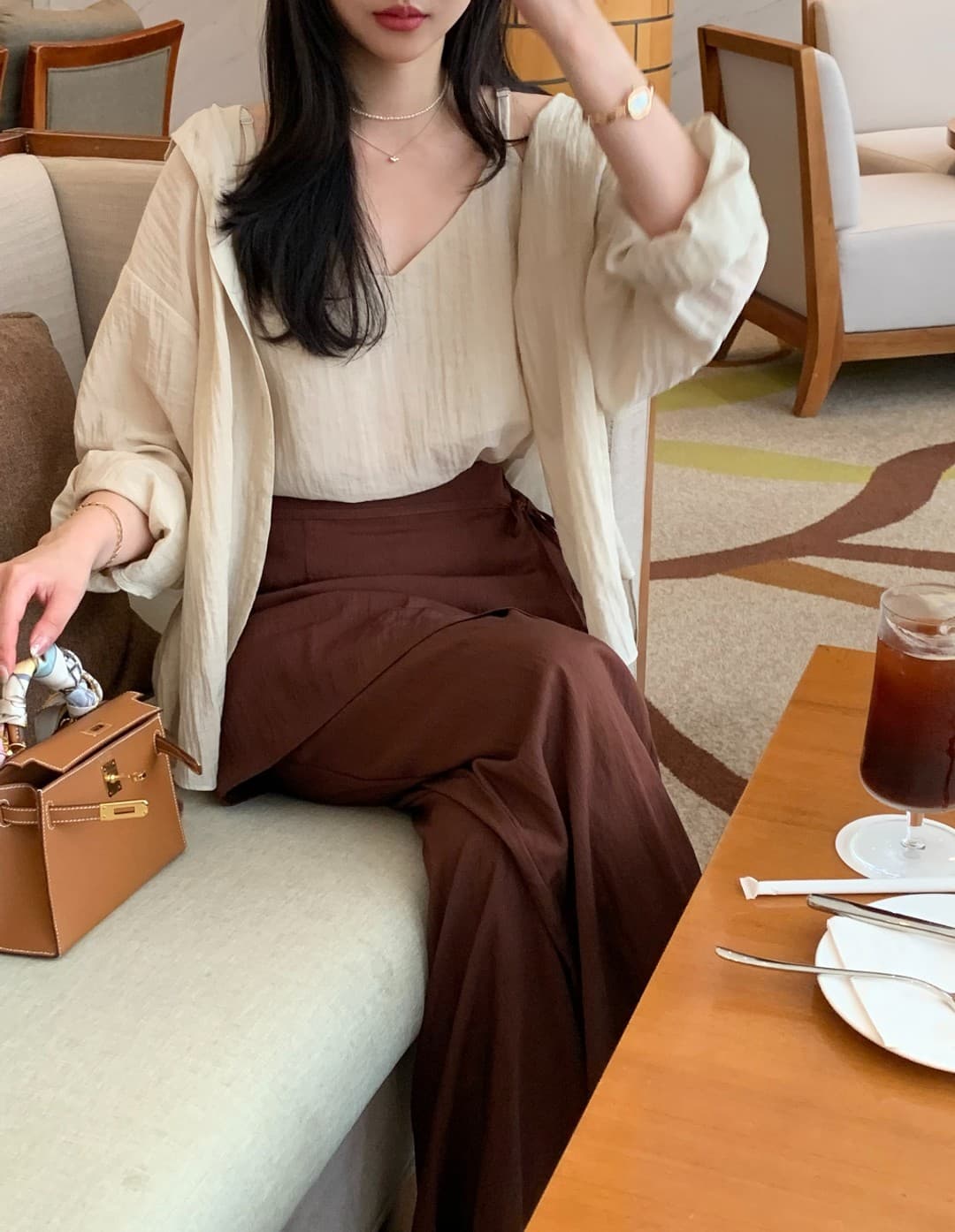 있음 선적 사이즈 업데이트 한국 chic 가을 한 부서 캐미솔 루즈핏 다용도 긴팔 셔츠 투피스 세트 상세 이미지 9