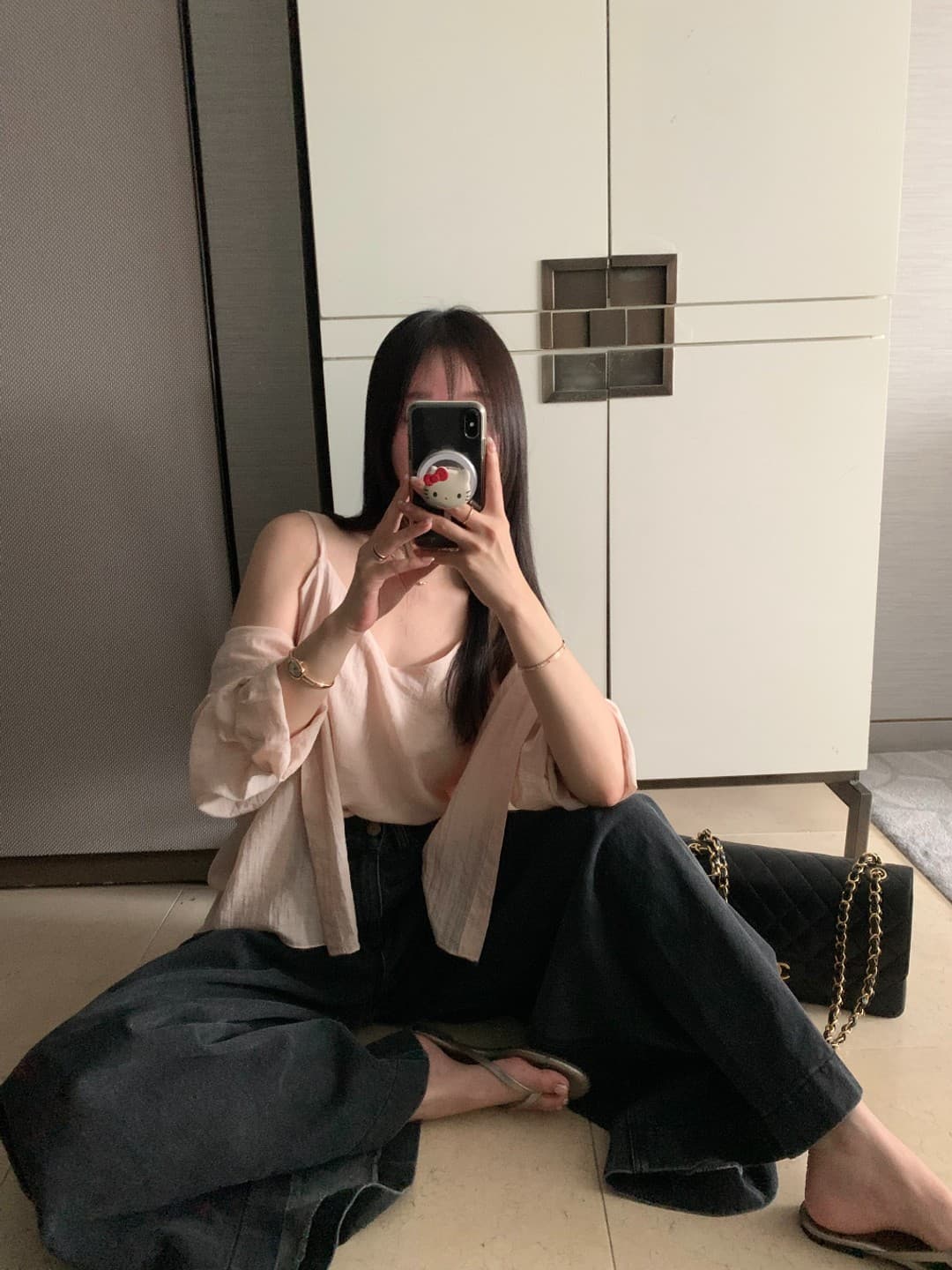 있음 선적 사이즈 업데이트 한국 chic 가을 한 부서 캐미솔 루즈핏 다용도 긴팔 셔츠 투피스 세트 상세 이미지 41