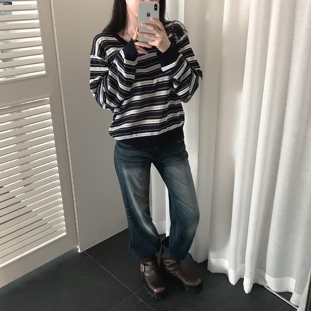 한국 chic 가을 새로운 ins 달콤함 V넥 스트라이프 다용도 슬림해 보이는 니트 스웨터 상세 이미지 23
