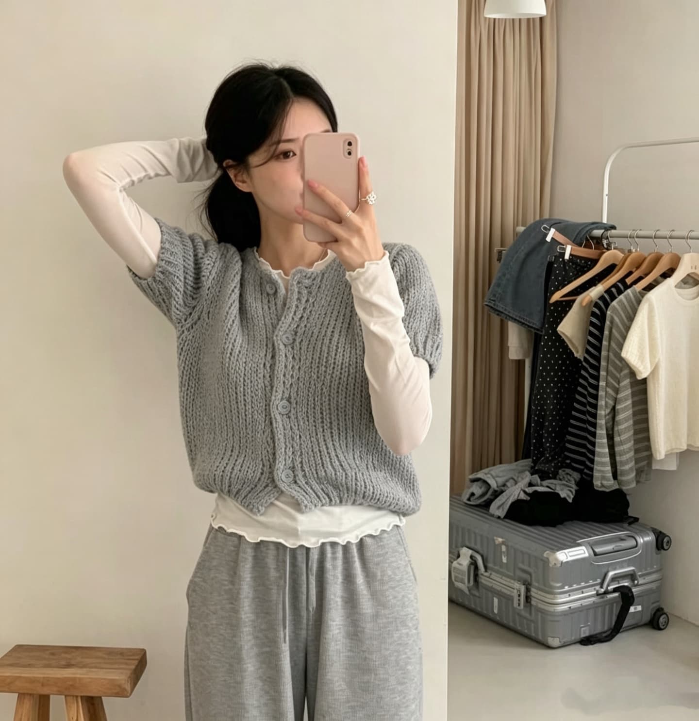 있음 선적 한국 chic 가을 새로운 ins 품격 라운드 넥 반팔 수 있습니다. 스택 가져 가라. 니트 오픈 가디건 상세 이미지 12