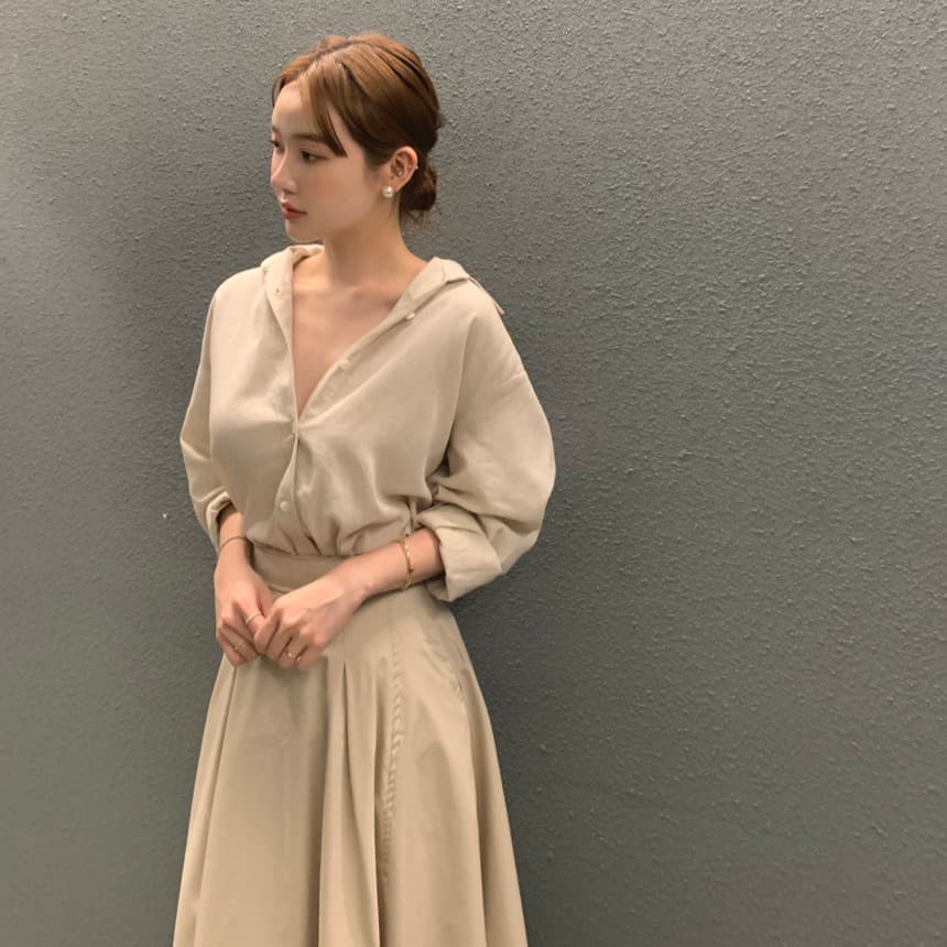 있음 선적 사이즈 업데이트 한국 chic 가을 폴로 칼라 품격 긴팔 셔츠
