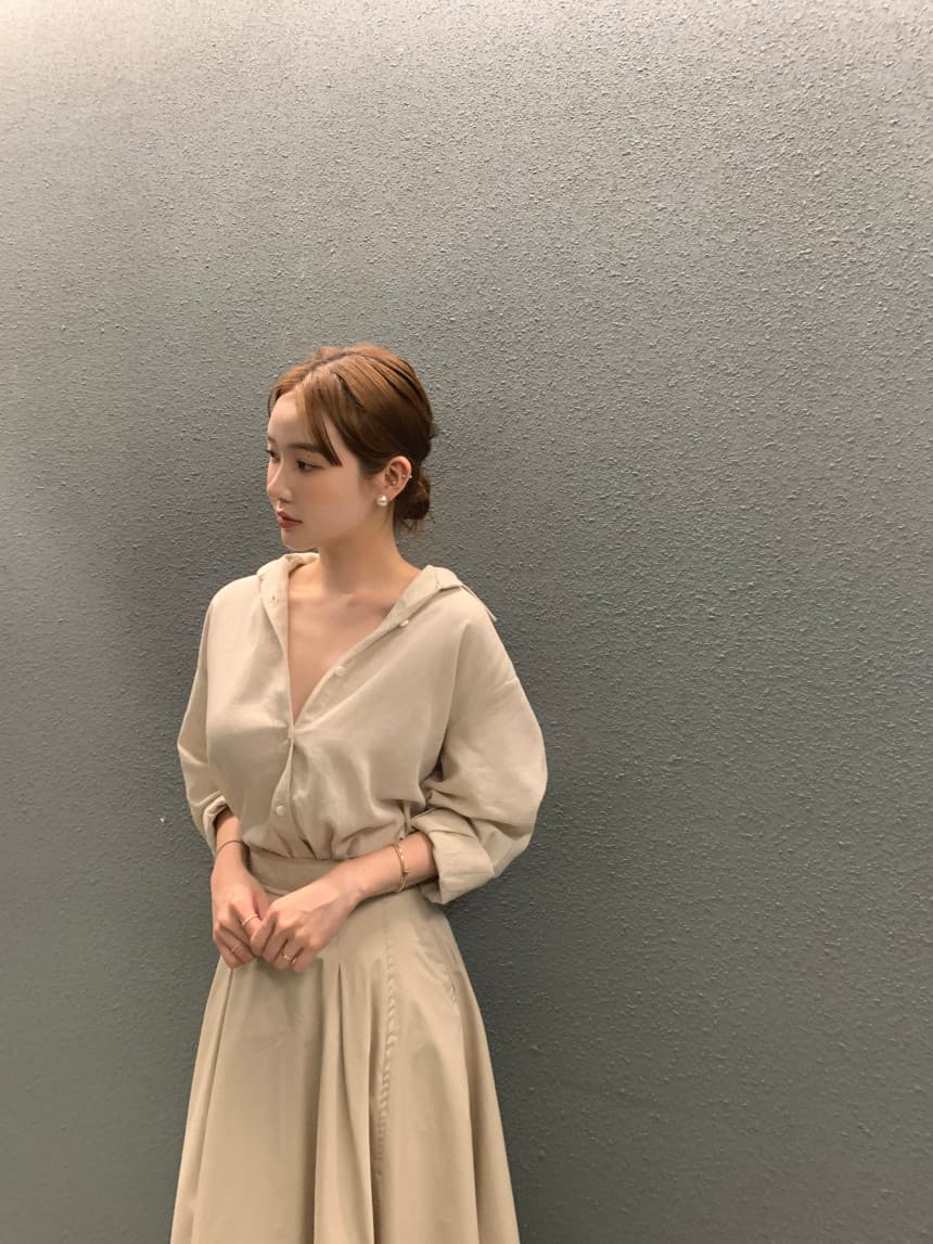 있음 선적 사이즈 업데이트 한국 chic 가을 폴로 칼라 품격 긴팔 셔츠 상세 이미지 1
