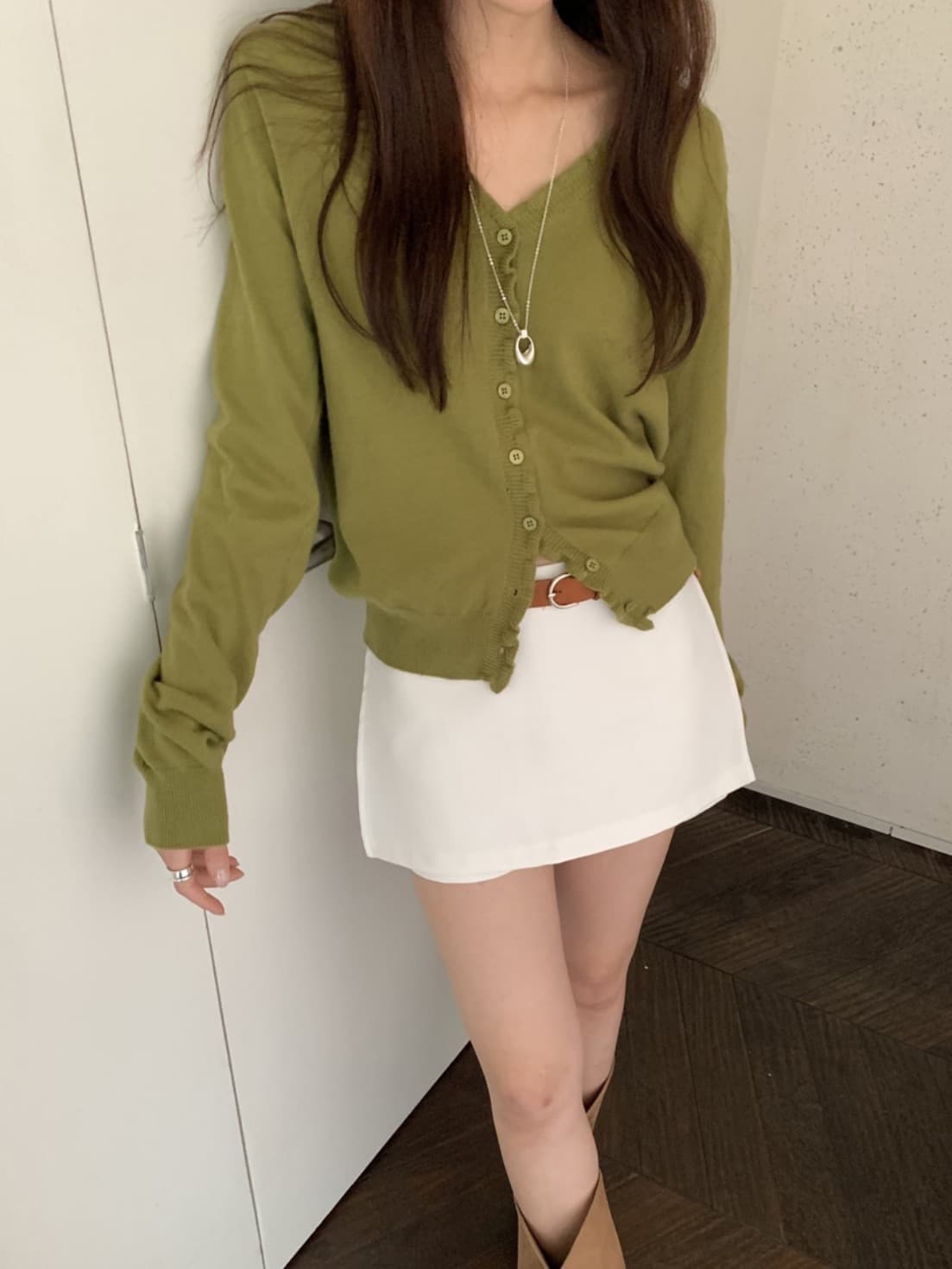 있음 선적 사이즈 업데이트 한국 chic 가을 새로운 품격 목이버섯 레이스 다용도 니트 오픈 가디건 상세 이미지 3