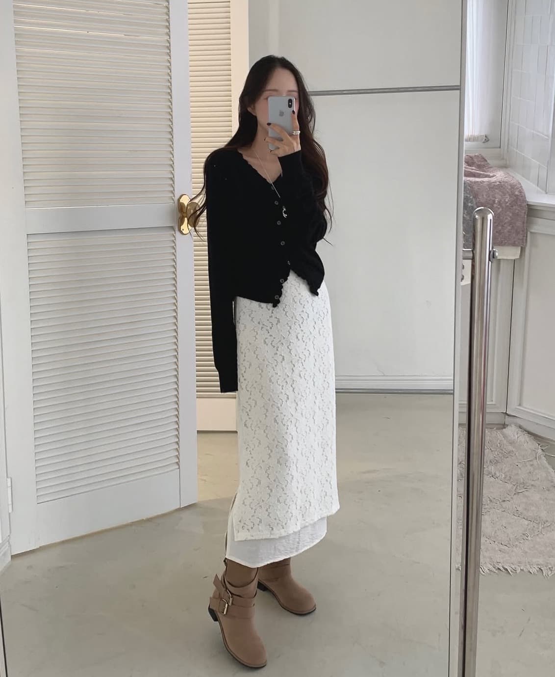 있음 선적 사이즈 업데이트 한국 chic 가을 새로운 품격 목이버섯 레이스 다용도 니트 오픈 가디건 상세 이미지 14