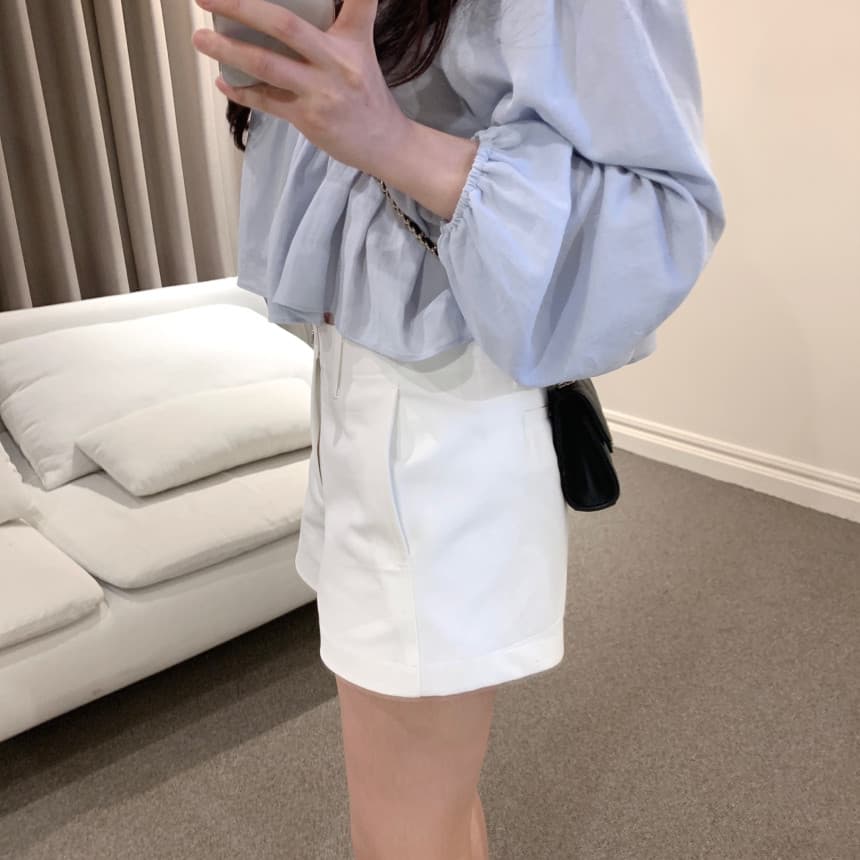 있음 선적 사이즈 업데이트 한국 chic 가을 새로운 V넥 거품 소매 쉬폰 블라우스 상세 이미지 11
