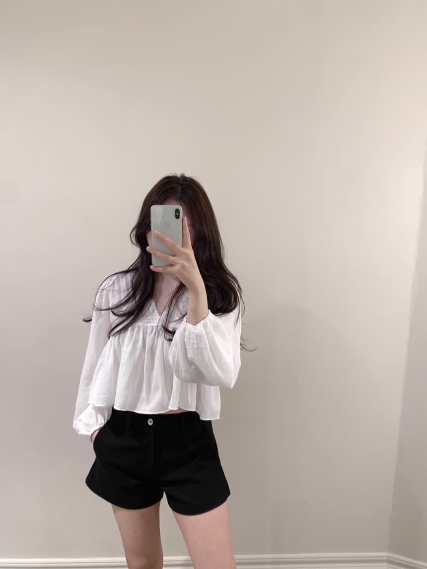 있음 선적 사이즈 업데이트 한국 chic 가을 새로운 V넥 거품 소매 쉬폰 블라우스 상세 이미지 17