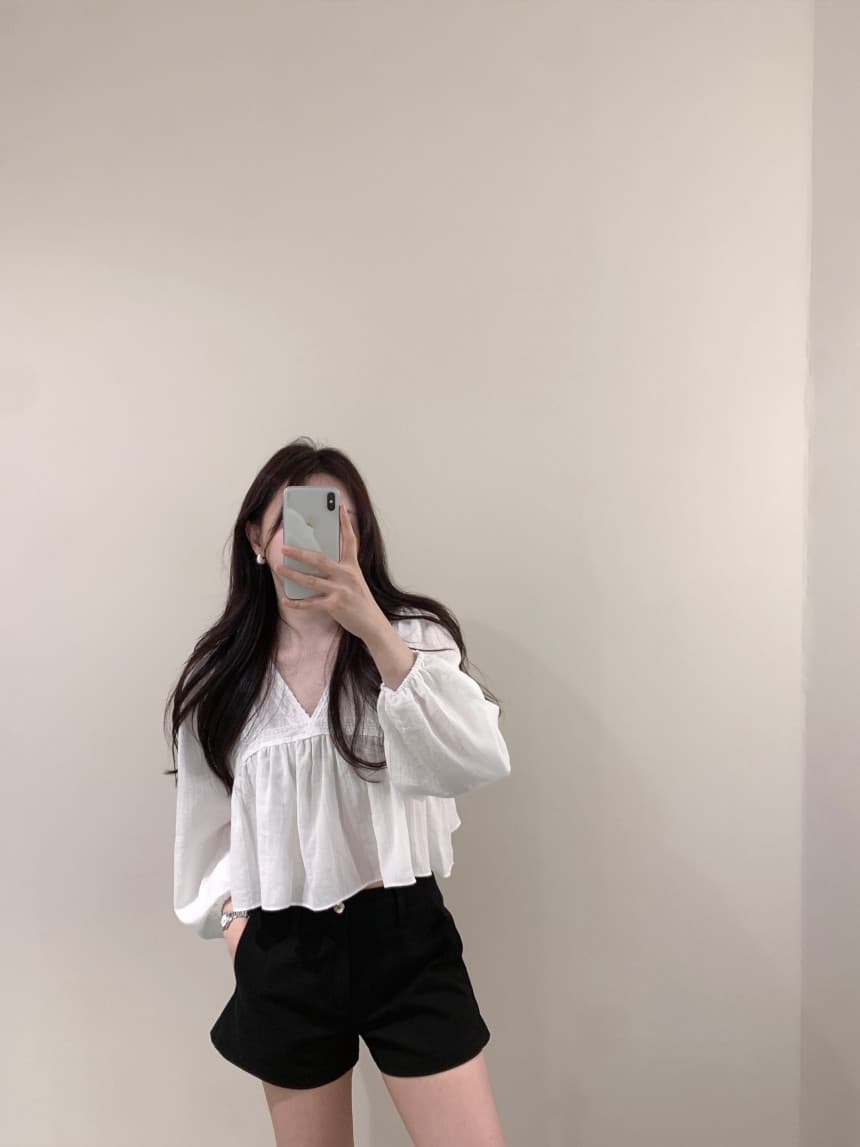 있음 선적 사이즈 업데이트 한국 chic 가을 새로운 V넥 거품 소매 쉬폰 블라우스 상세 이미지 19