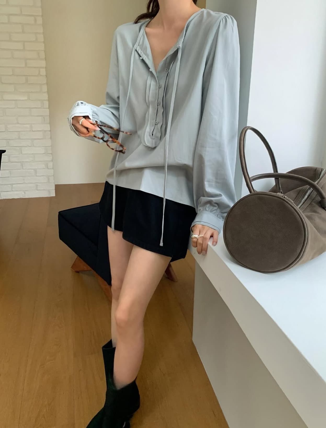 한국 chic 가을 새로운 ins 부드러운 바람 리본 품격 긴팔 셔츠 상세 이미지 5