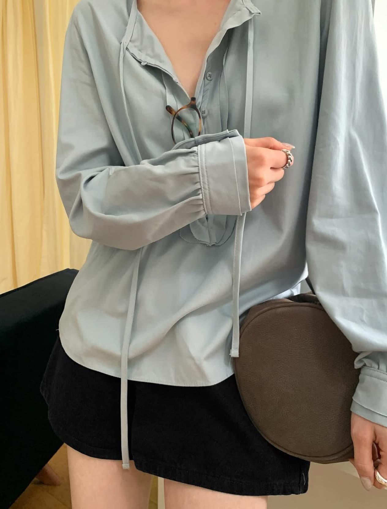 한국 chic 가을 새로운 ins 부드러운 바람 리본 품격 긴팔 셔츠 상세 이미지 9