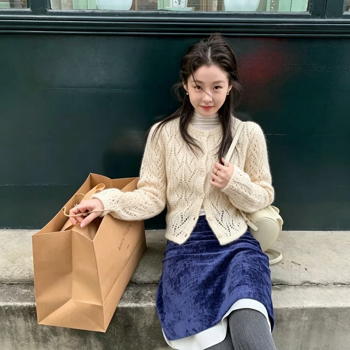 있음 선적 한국 chic 가을 새로운 ins 품격 홀로우 아웃 달콤함 니트 카디건 코트 이미지 2