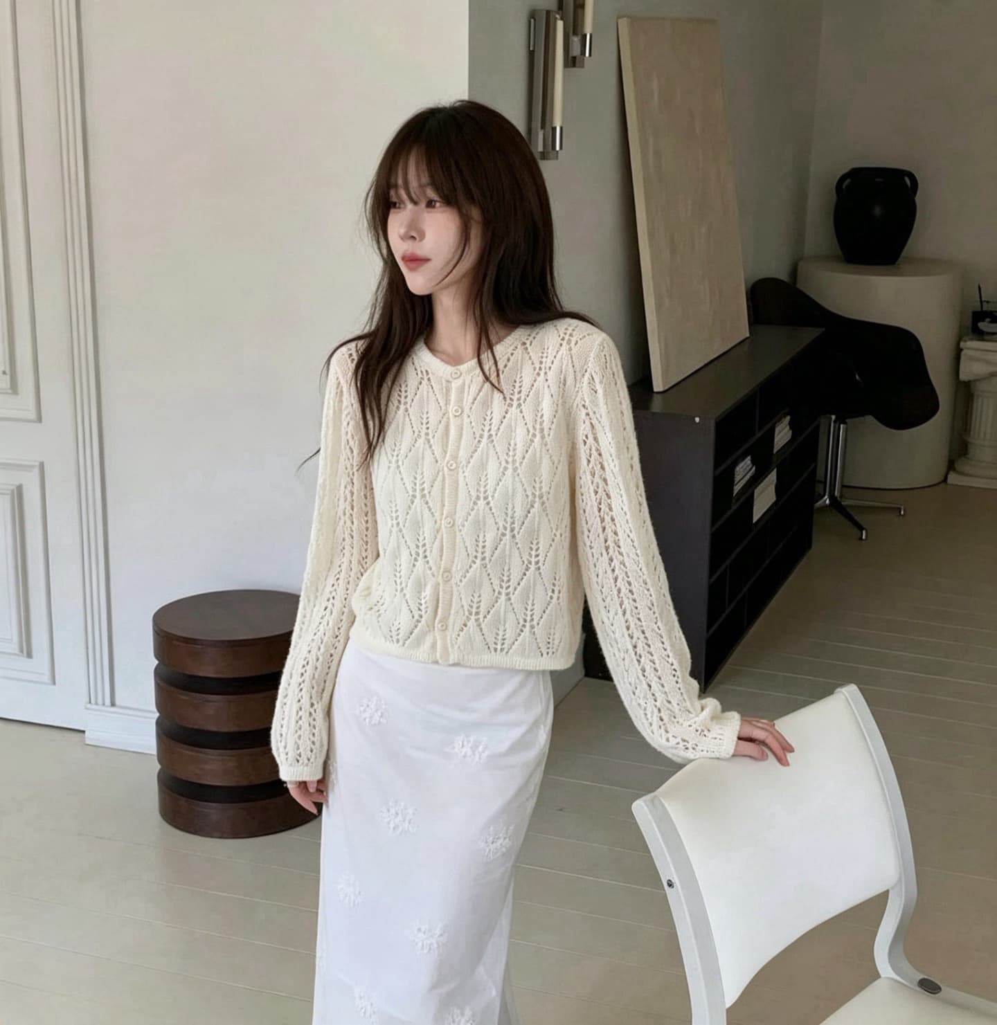 있음 선적 한국 chic 가을 새로운 ins 품격 홀로우 아웃 달콤함 니트 카디건 코트 상세 이미지 13