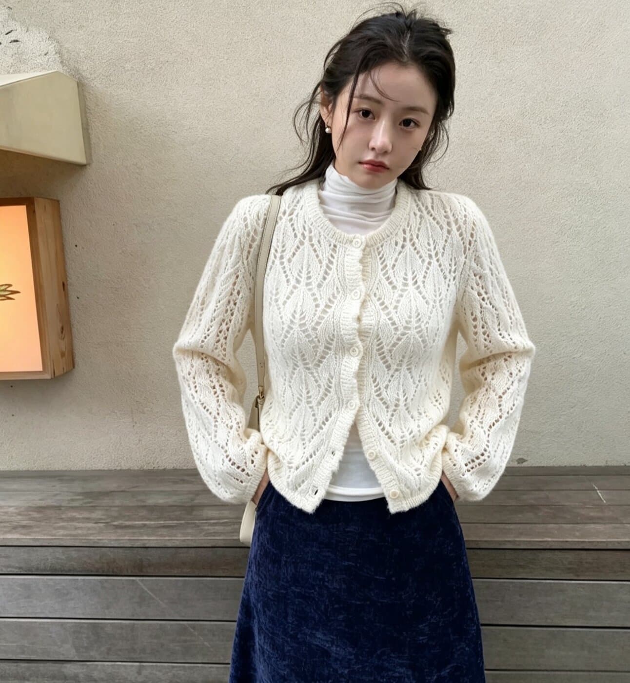 있음 선적 한국 chic 가을 새로운 ins 품격 홀로우 아웃 달콤함 니트 카디건 코트