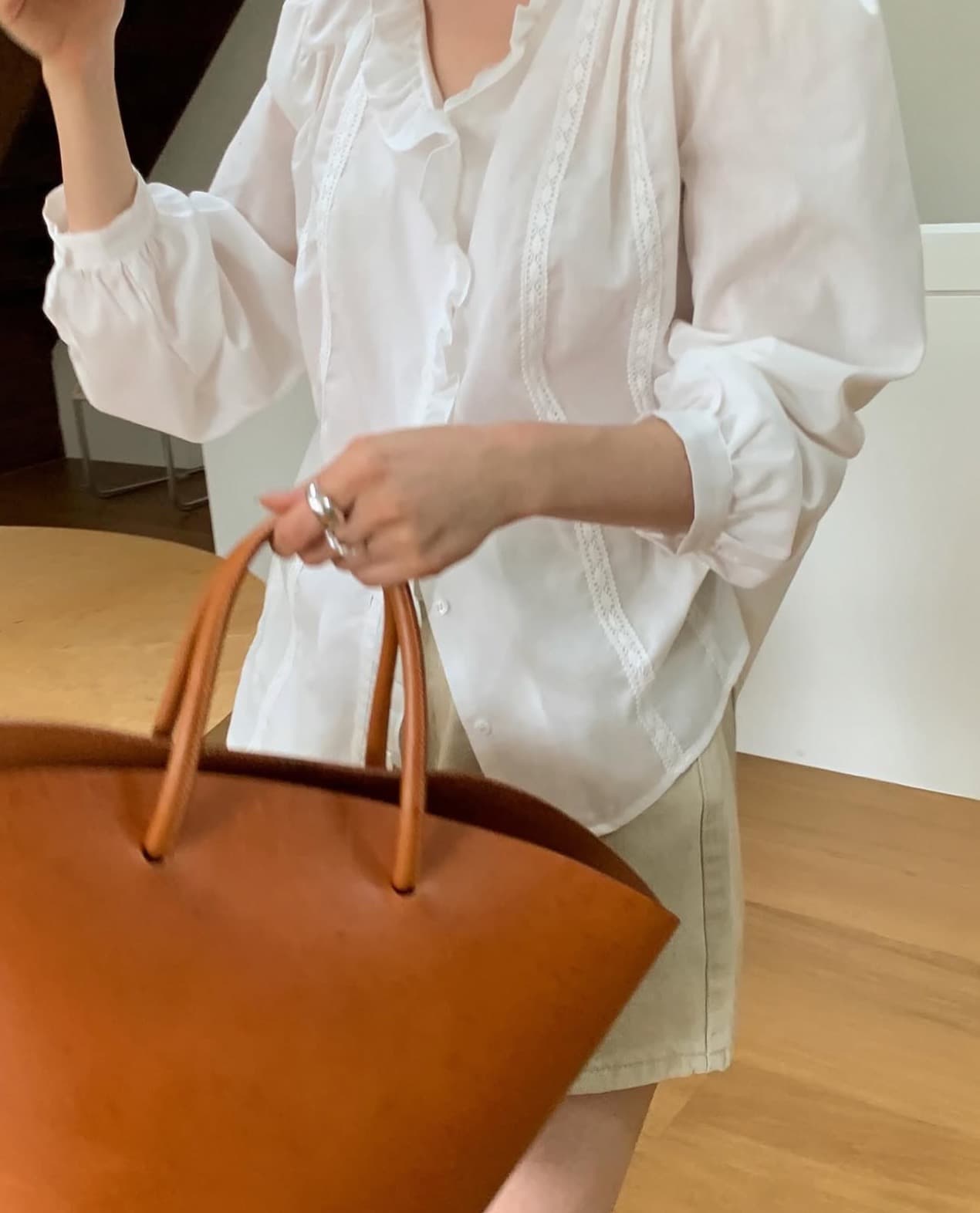 한국 chic 가을 새로운 ins 달콤한 스타일 프릴 칼라 레이스 측면 다용도 긴팔 셔츠 상세 이미지 18