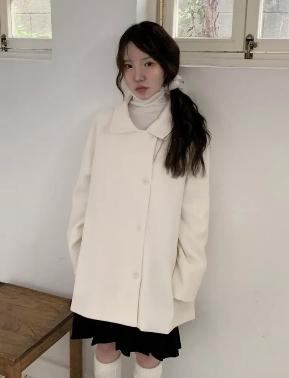 있음 선적 사이즈 업데이트 한국 chic 겨울 레트로 달콤함 캐주얼 루즈핏 얇은 허리 모직 외투 상세 이미지 9