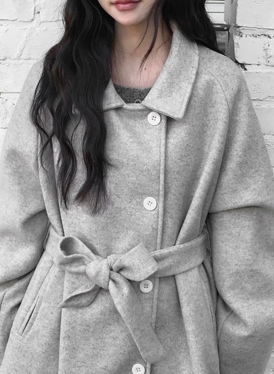 있음 선적 사이즈 업데이트 한국 chic 겨울 레트로 달콤함 캐주얼 루즈핏 얇은 허리 모직 외투 상세 이미지 12