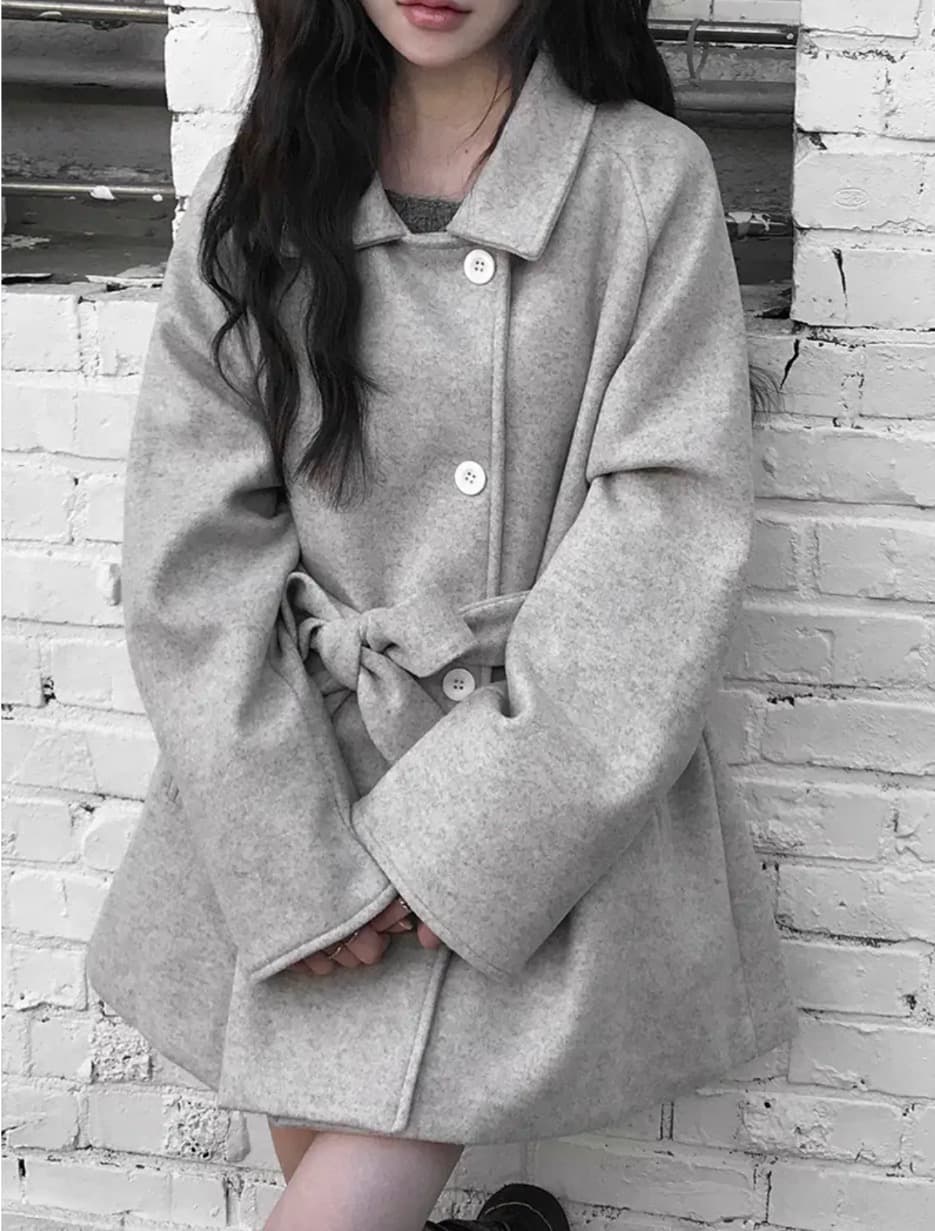 있음 선적 사이즈 업데이트 한국 chic 겨울 레트로 달콤함 캐주얼 루즈핏 얇은 허리 모직 외투 상세 이미지 13