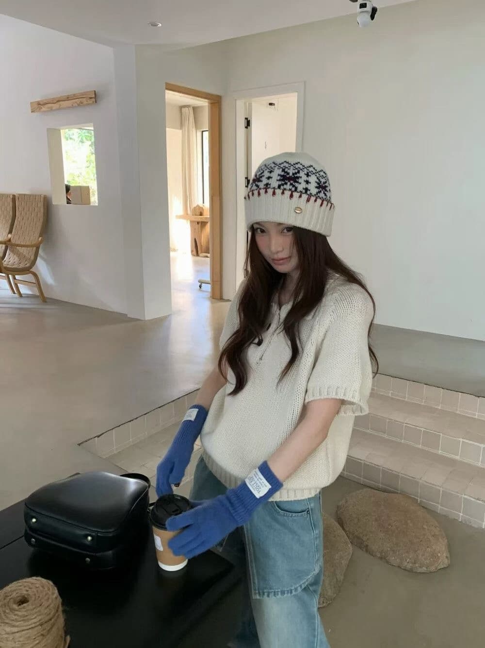 있음 선적 한국 chic 가을 새로운 폴로 칼라 다용도 반팔 니트 스웨터 상세 이미지 21