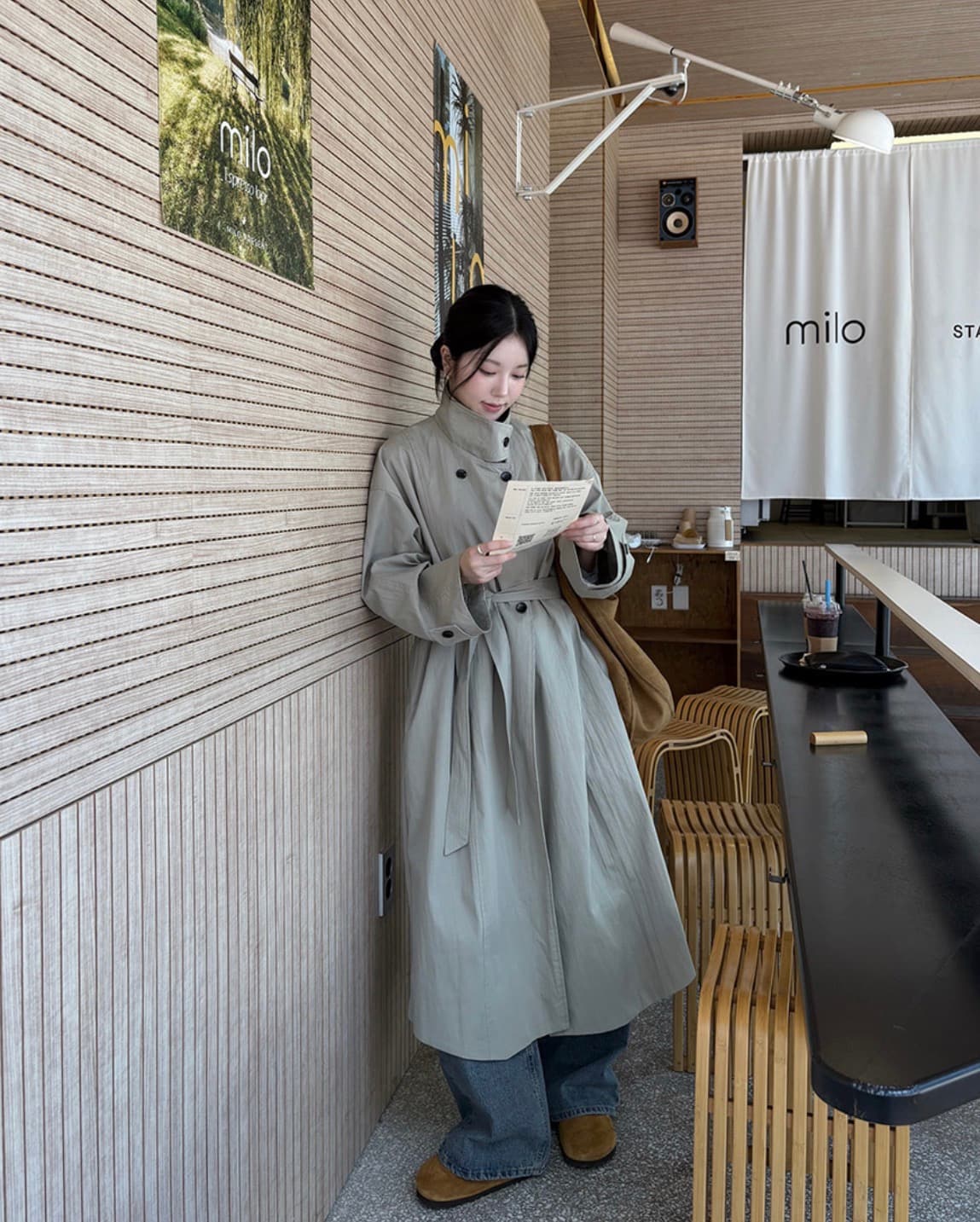있음 선적 사이즈 업데이트 한국 chic 가을 겨울 한 부서 스탠드 칼라 단추 다용도 루즈핏 중간 길이 재킷 재킷 상세 이미지 9