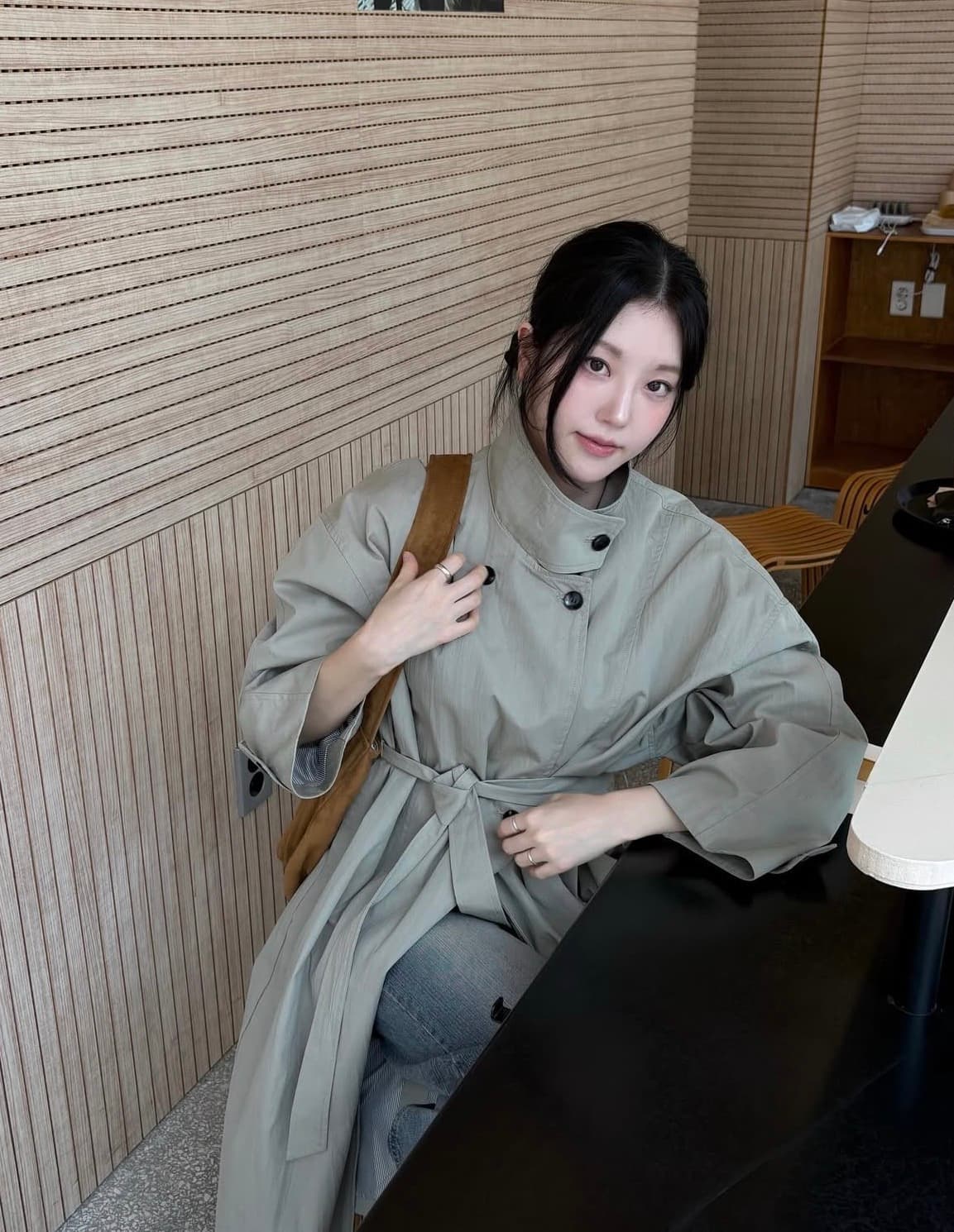 있음 선적 사이즈 업데이트 한국 chic 가을 겨울 한 부서 스탠드 칼라 단추 다용도 루즈핏 중간 길이 재킷 재킷 상세 이미지 15