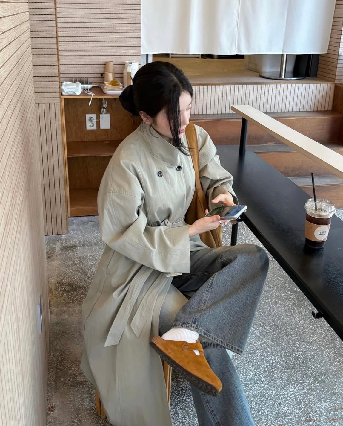 있음 선적 사이즈 업데이트 한국 chic 가을 겨울 한 부서 스탠드 칼라 단추 다용도 루즈핏 중간 길이 재킷 재킷 상세 이미지 17