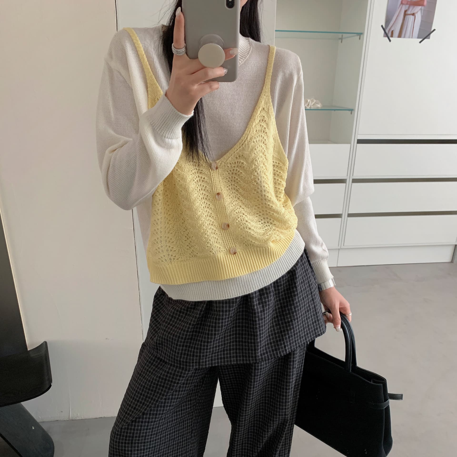 있음 선적 실사 한국 chic 가을 새로운 한 부서 니트 버튼 투피스 세트 이미지 2