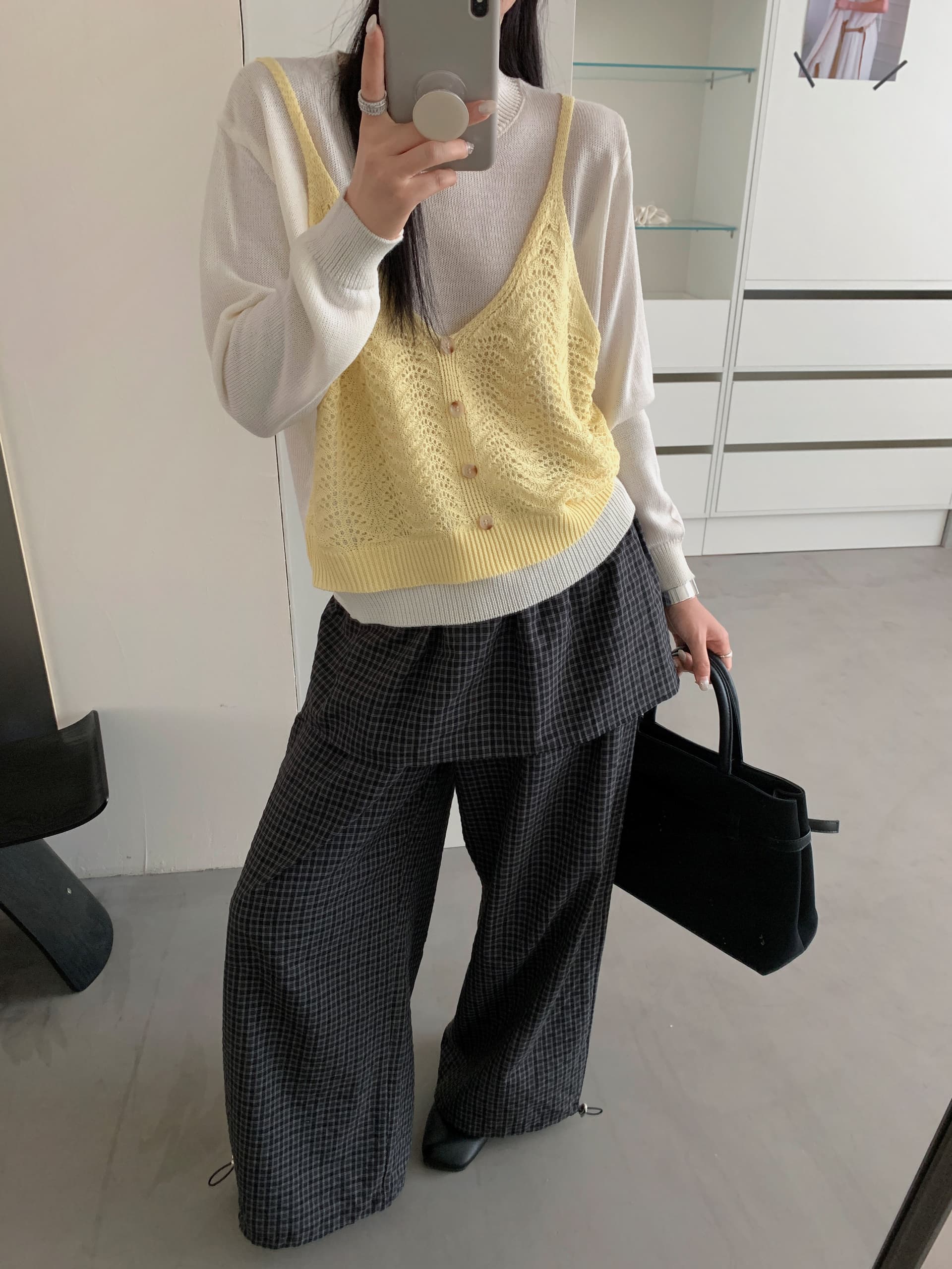 있음 선적 실사 한국 chic 가을 새로운 한 부서 니트 버튼 투피스 세트 상세 이미지 2