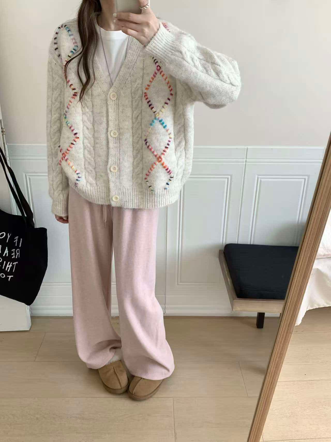 있음 선적 실사 한국 chic 가을 새로운 ins 색상 번개 느긋한 루즈핏 카디건 코트 상세 이미지 4