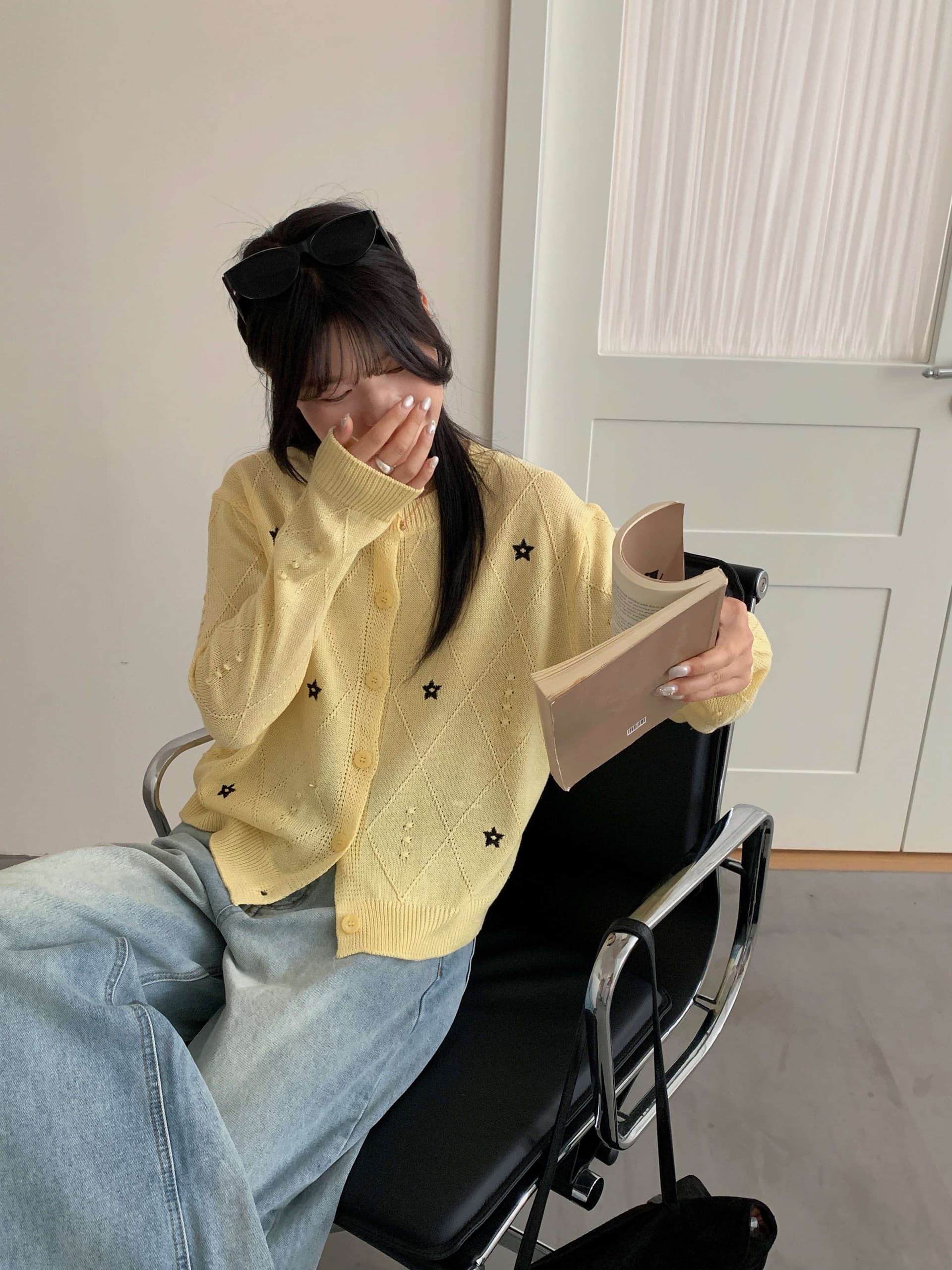 있음 선적 실사 한국 chic 가을 새로운 ins 별 품격 니트 오픈 가디건 상세 이미지 17