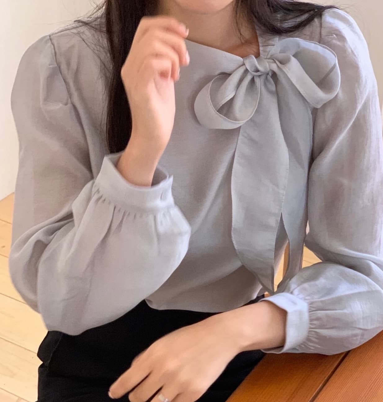 있음 선적 사이즈 업데이트 한국 chic 가을 새로운 ins 달콤함 레이스업 나비 매듭 긴팔 셔츠 상세 이미지 10