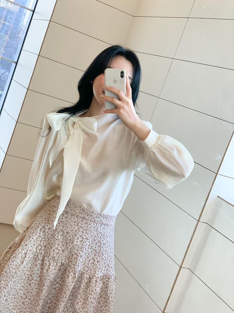 있음 선적 사이즈 업데이트 한국 chic 가을 새로운 ins 달콤함 레이스업 나비 매듭 긴팔 셔츠 상세 이미지 13