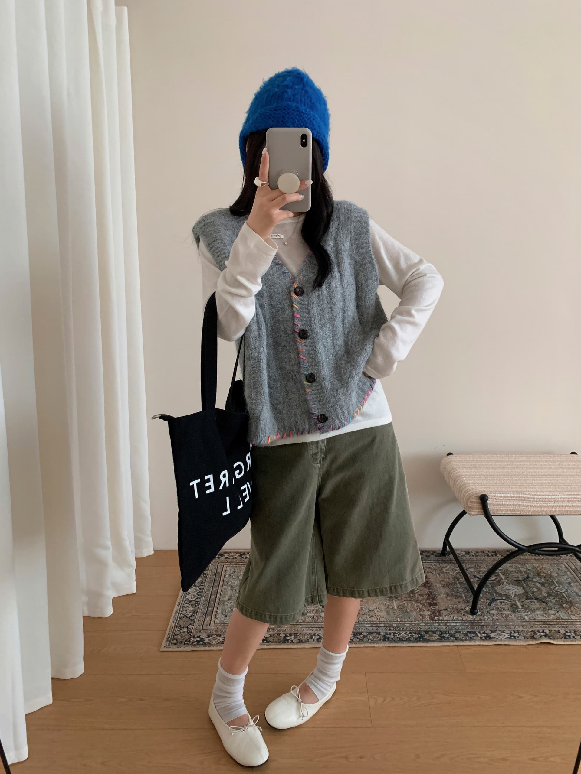 있음 선적 실사 한국 chic 가을 새로운 한 부서 색상 번개 루즈핏 베스트 재킷 상세 이미지 3