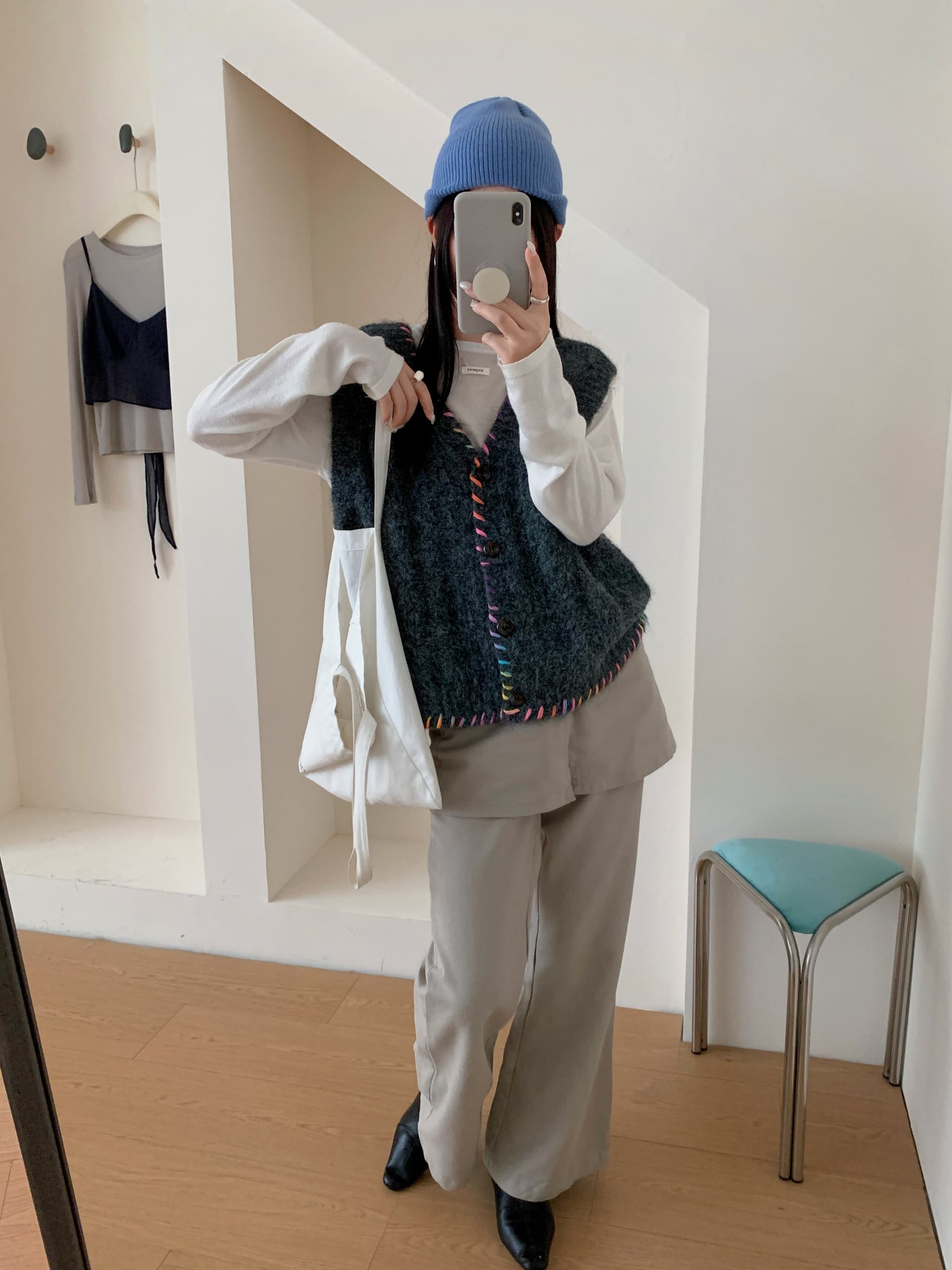 있음 선적 실사 한국 chic 가을 새로운 한 부서 색상 번개 루즈핏 베스트 재킷 상세 이미지 8