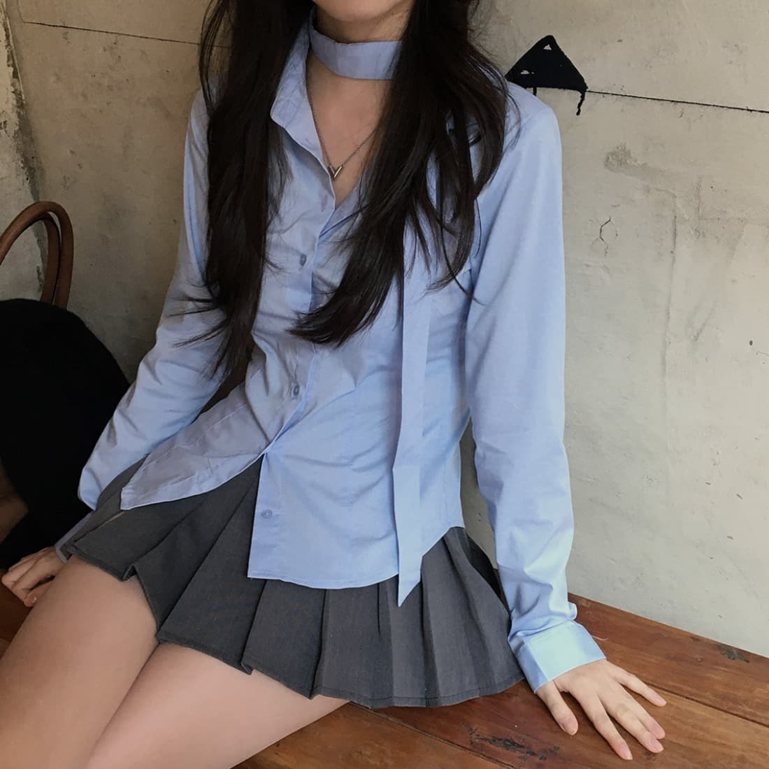 있음 선적 사이즈 업데이트 한국 chic 가을 신제품 프랑스식 행침 목 학원 스타일 슬림해 보이는 다용도 셔츠 이미지 3